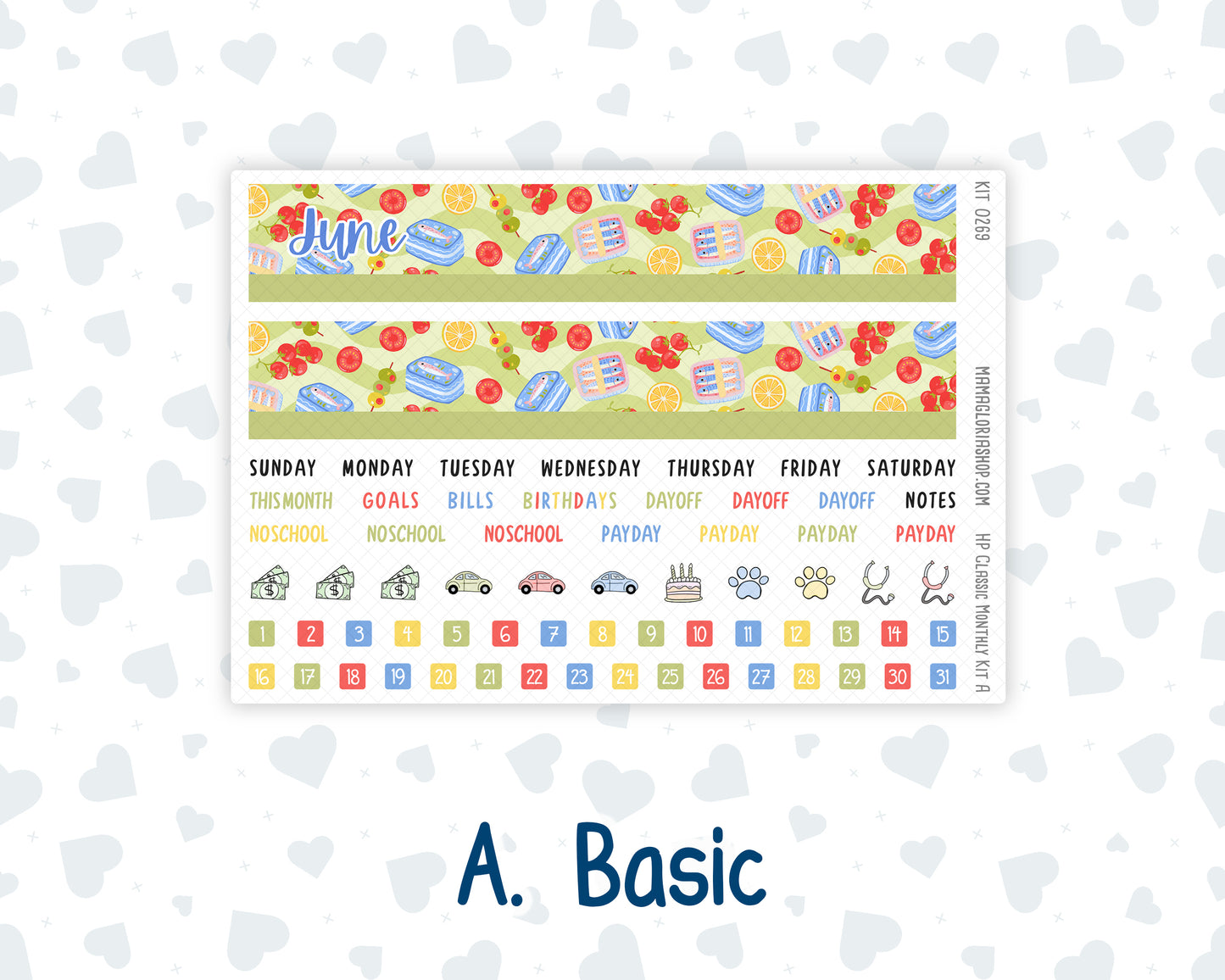 Kit 0269 - HP Classic - Monthly Kit - June - Dolce Mare - For Classic Happy Planner