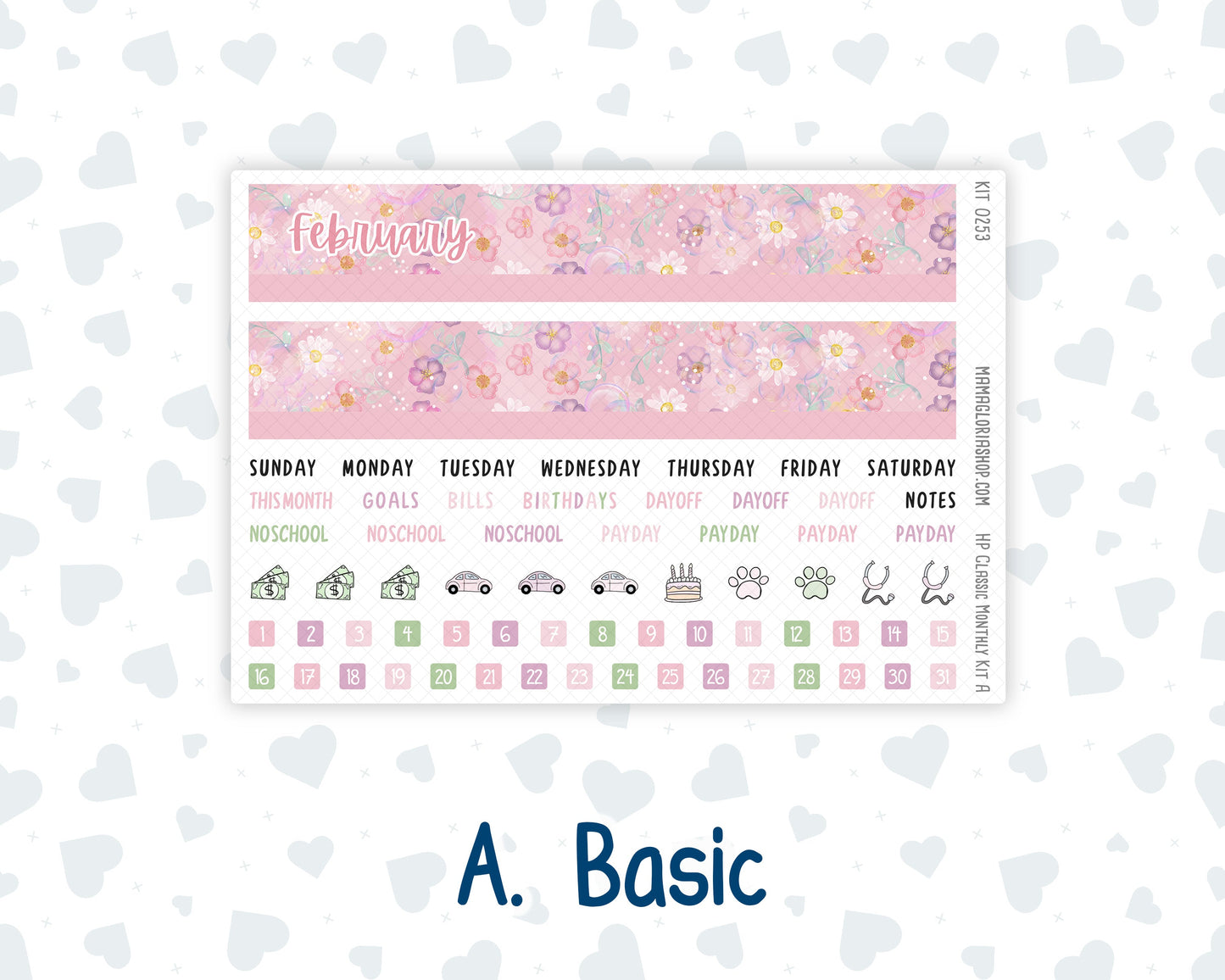 Kit 0253 - HP Classic - Monthly Kit - February - Rosy Daydreams - For Classic Happy Planner