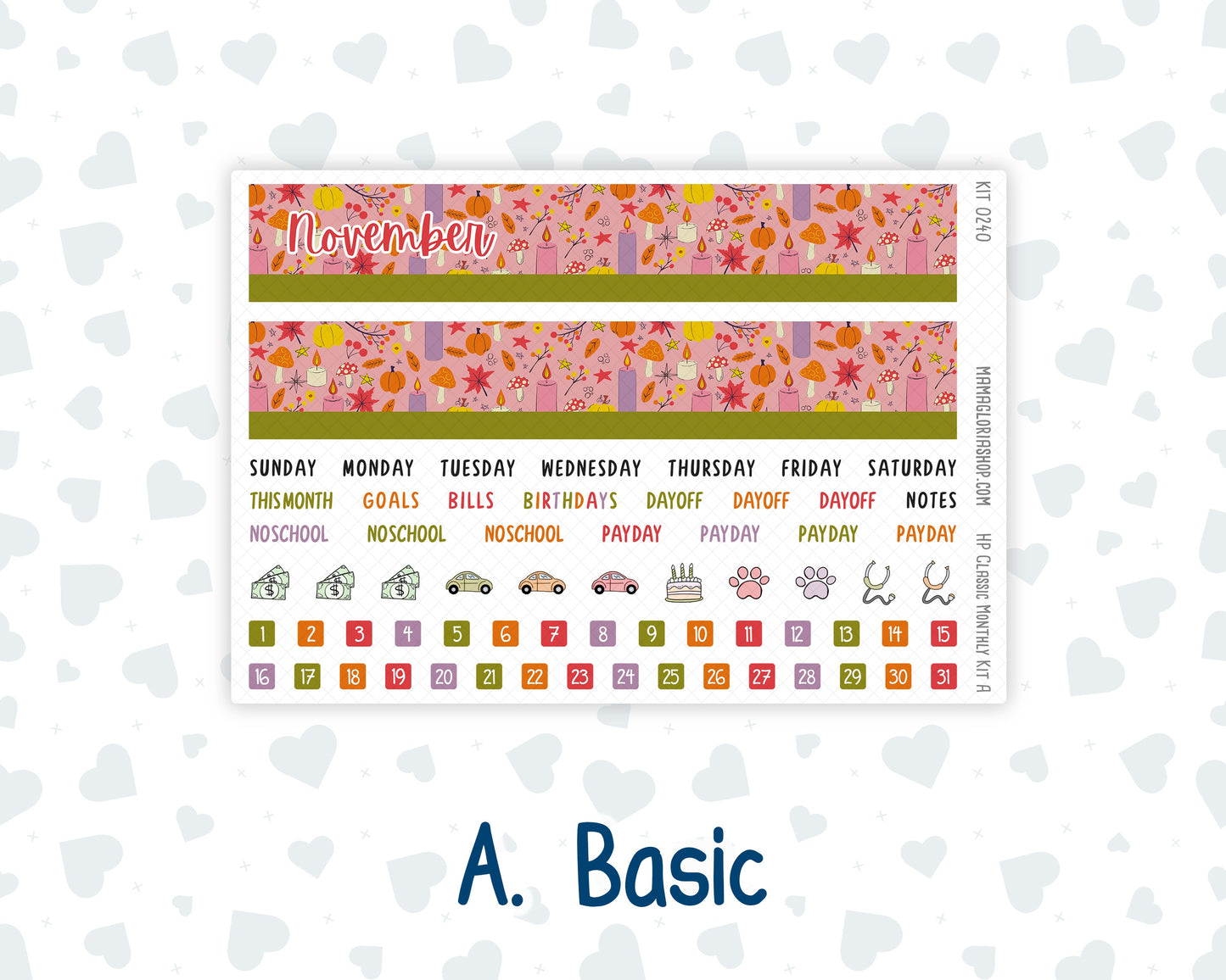 Kit 0240 - HP Classic - Monthly Kit - November - Cozy Thanksgiving - For Classic Happy Planner