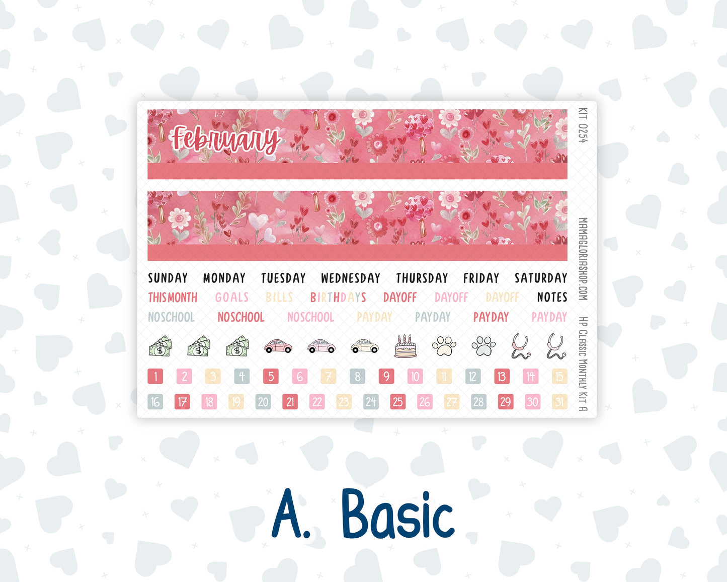 Kit 0254 - HP Classic - Monthly Kit - February - Valentine Village - For Classic Happy Planner