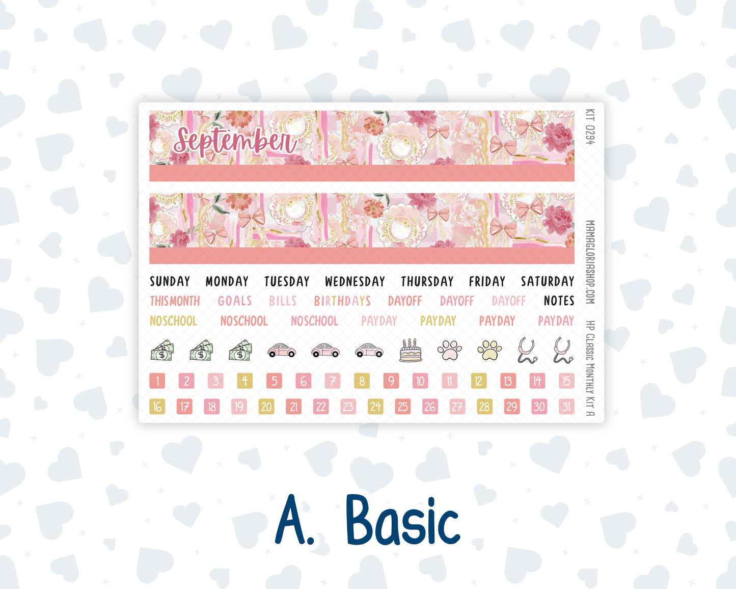 Kit 0294 - HP Classic - Monthly Kit - September - Rosy Reveria - For Classic Happy Planner