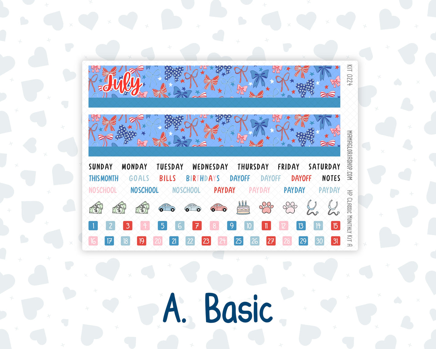 Kit 0224 - HP Classic - Monthly Kit - July - Patriotic Parade - For Classic Happy Planner
