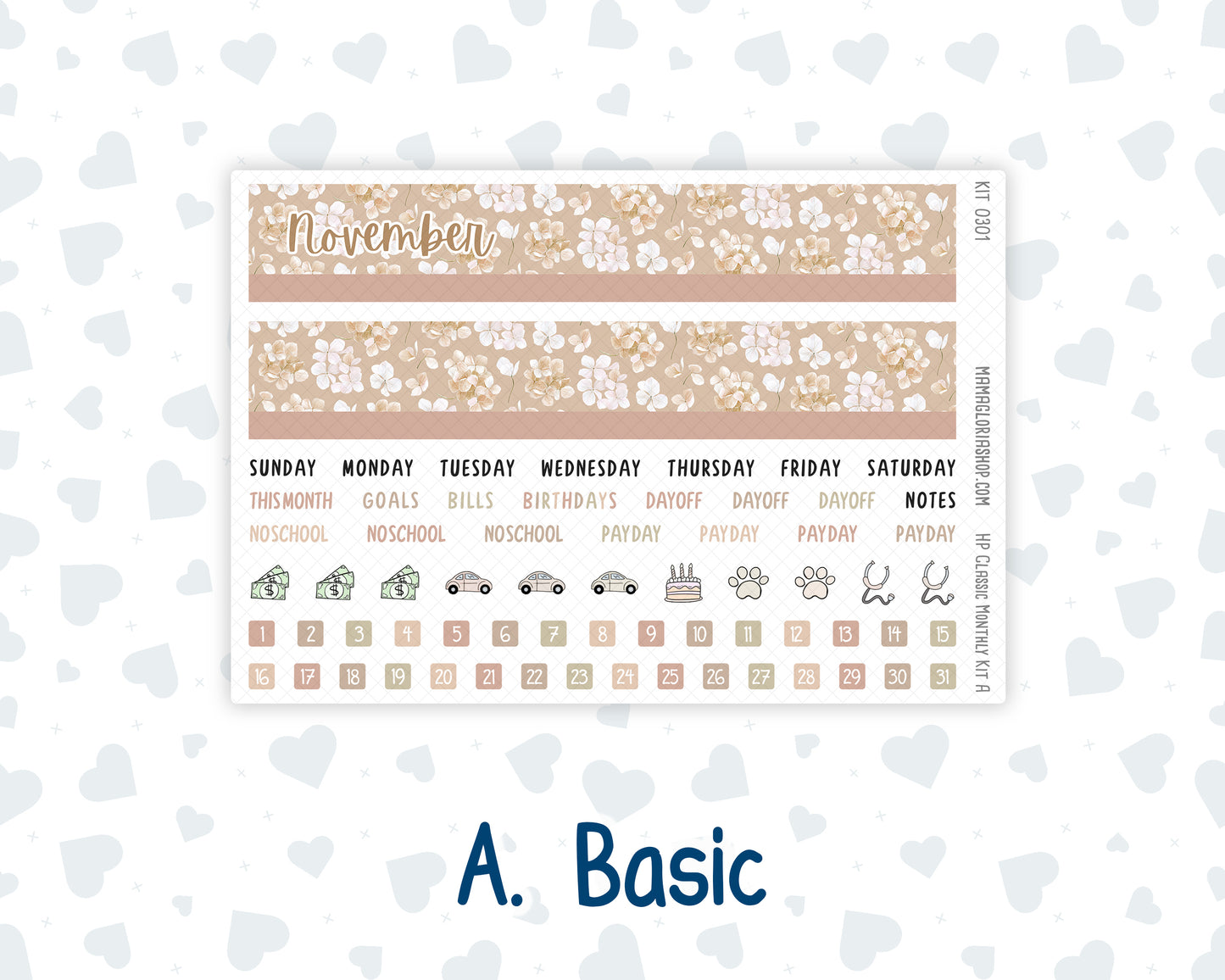 Kit 0301 - HP Classic - Monthly Kit - November - Sunday Comfort - For Classic Happy Planner