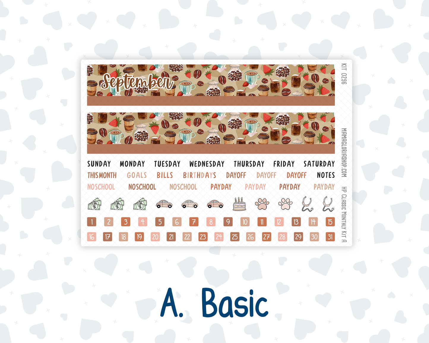 Kit 0296 - HP Classic - Monthly Kit - September - Coffee Break - For Classic Happy Planner