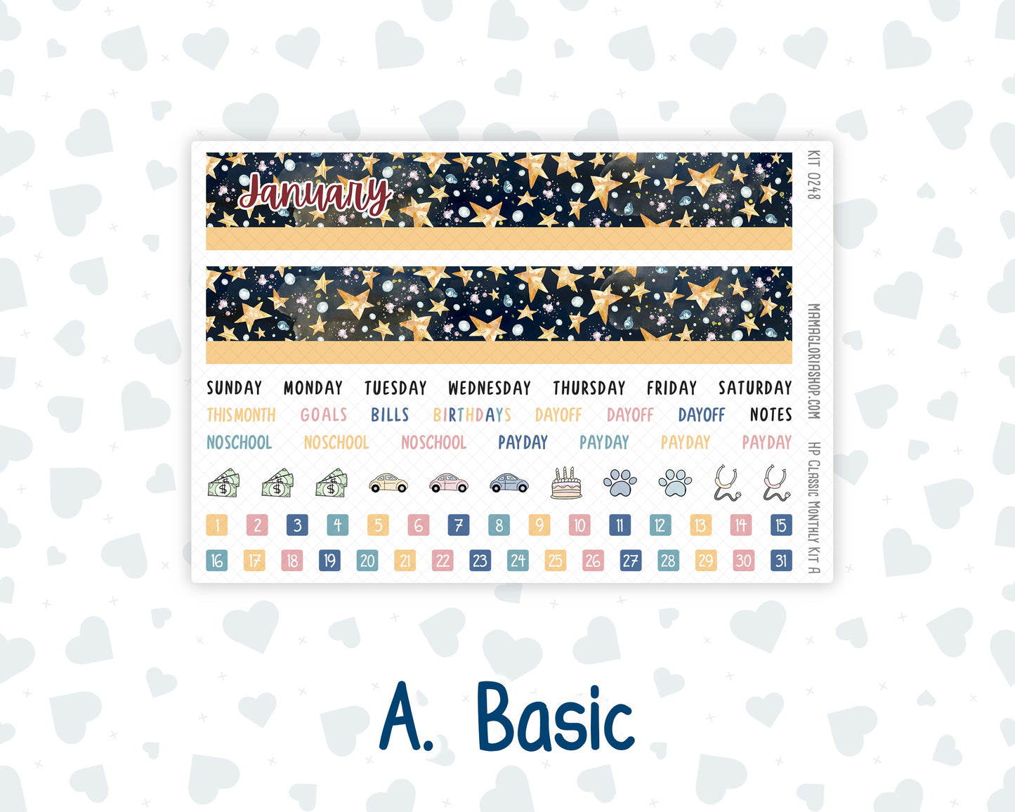 Kit 0248 - HP Classic - Monthly Kit - January - Midnight Countdown - For Classic Happy Planner
