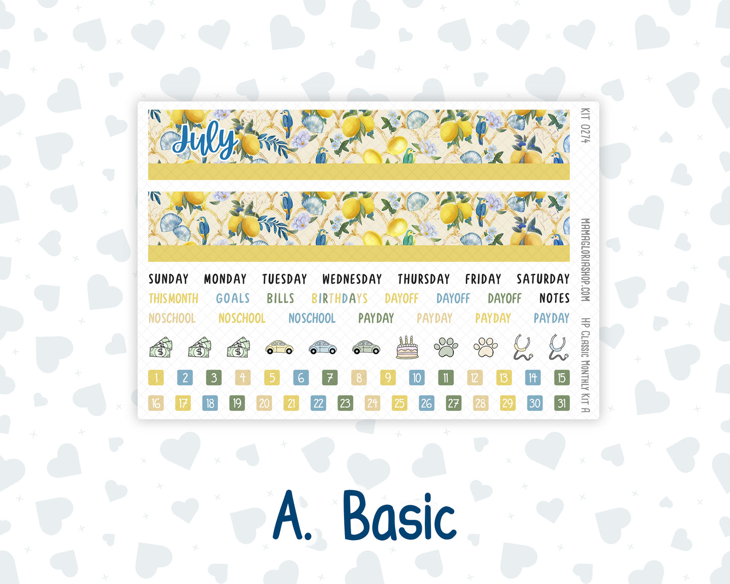 Kit 0274 - HP Classic - Monthly Kit - July - Sunny Lemon Shore - For Classic Happy Planner