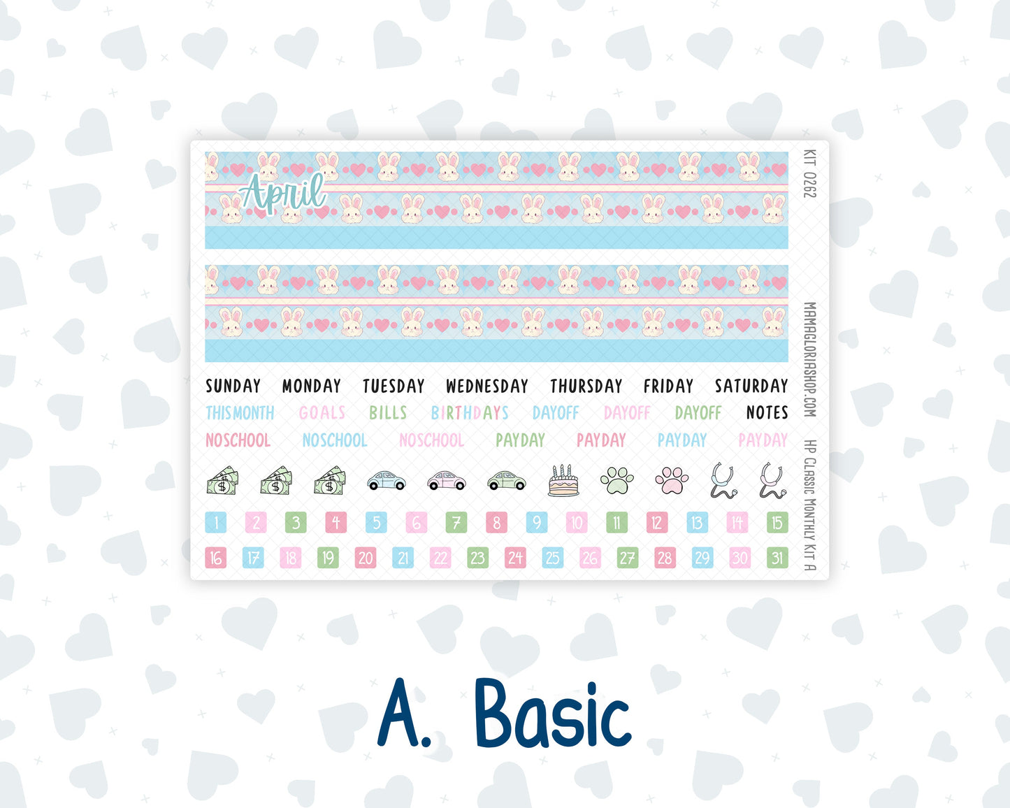 Kit 0262 - HP Classic - Monthly Kit - April - Spring Puffs - For Classic Happy Planner