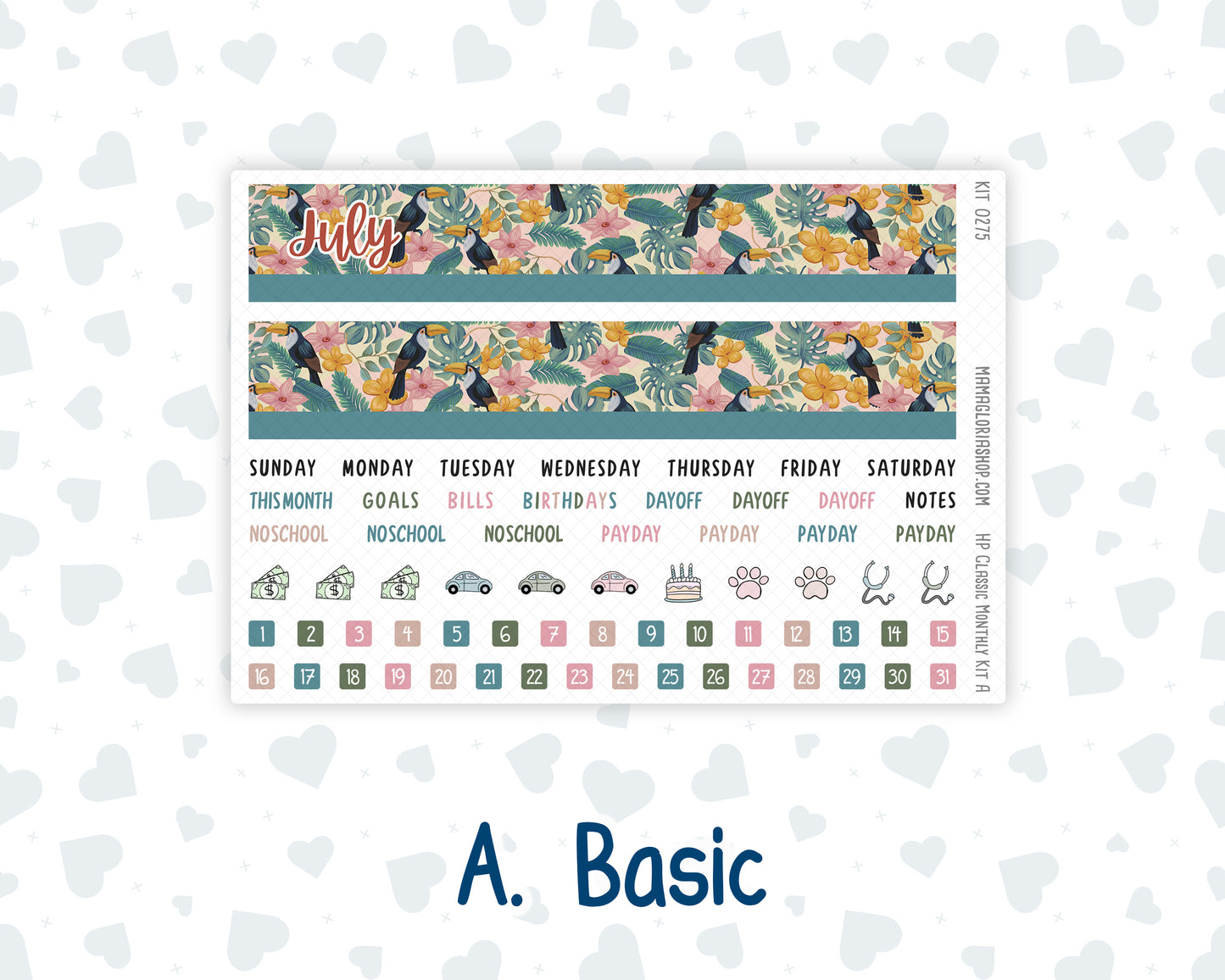 Kit 0275 - HP Classic - Monthly Kit - July - Tropical Safari Blush - For Classic Happy Planner
