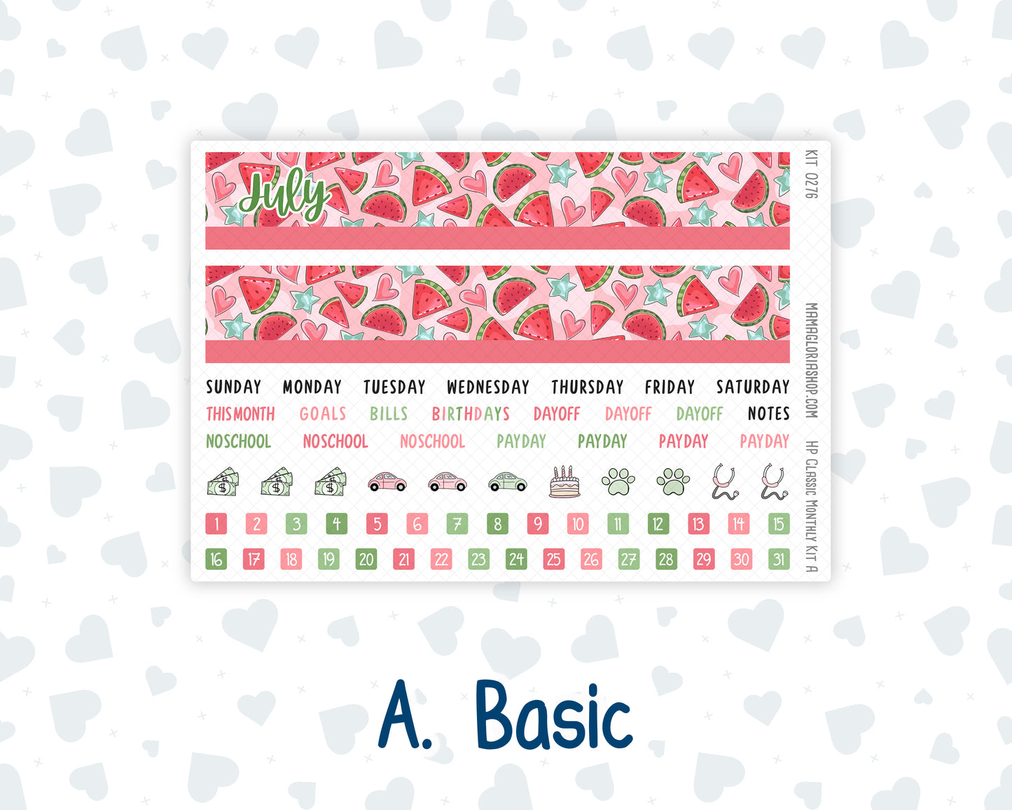 Kit 0276 - HP Classic - Monthly Kit - July - Melon Crush - For Classic Happy Planner