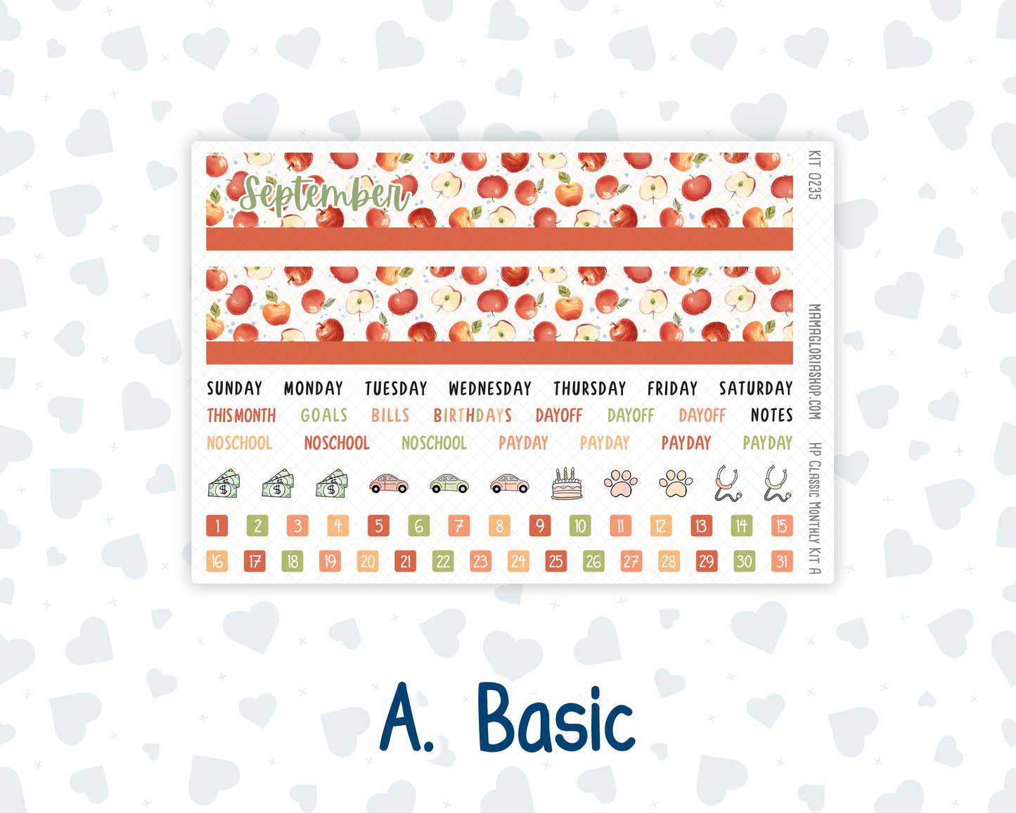 Kit 0235 - HP Classic - Monthly Kit - September - Apple Orchard - For Classic Happy Planner