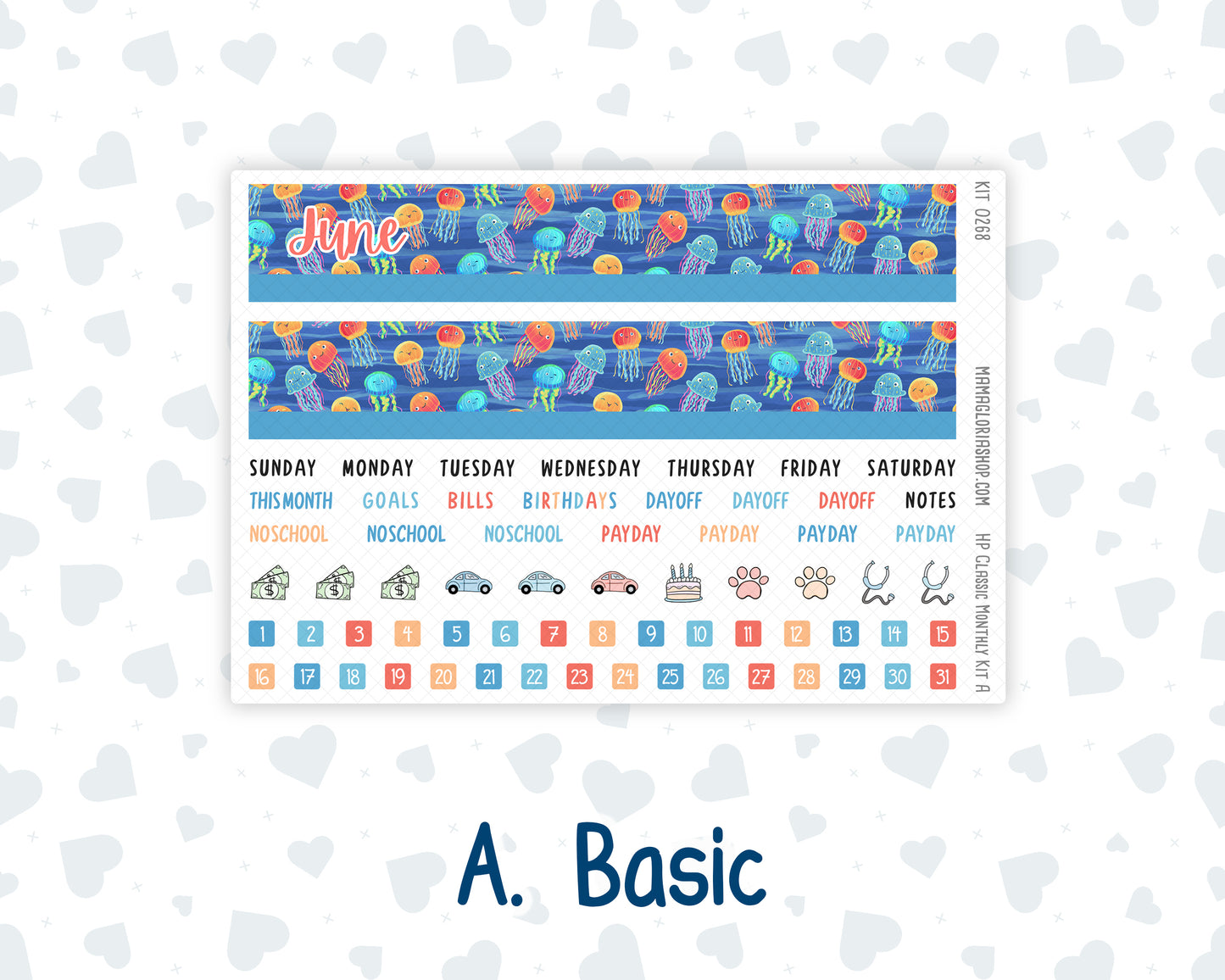 Kit 0268 - HP Classic - Monthly Kit - June - Sea Sweeties - For Classic Happy Planner