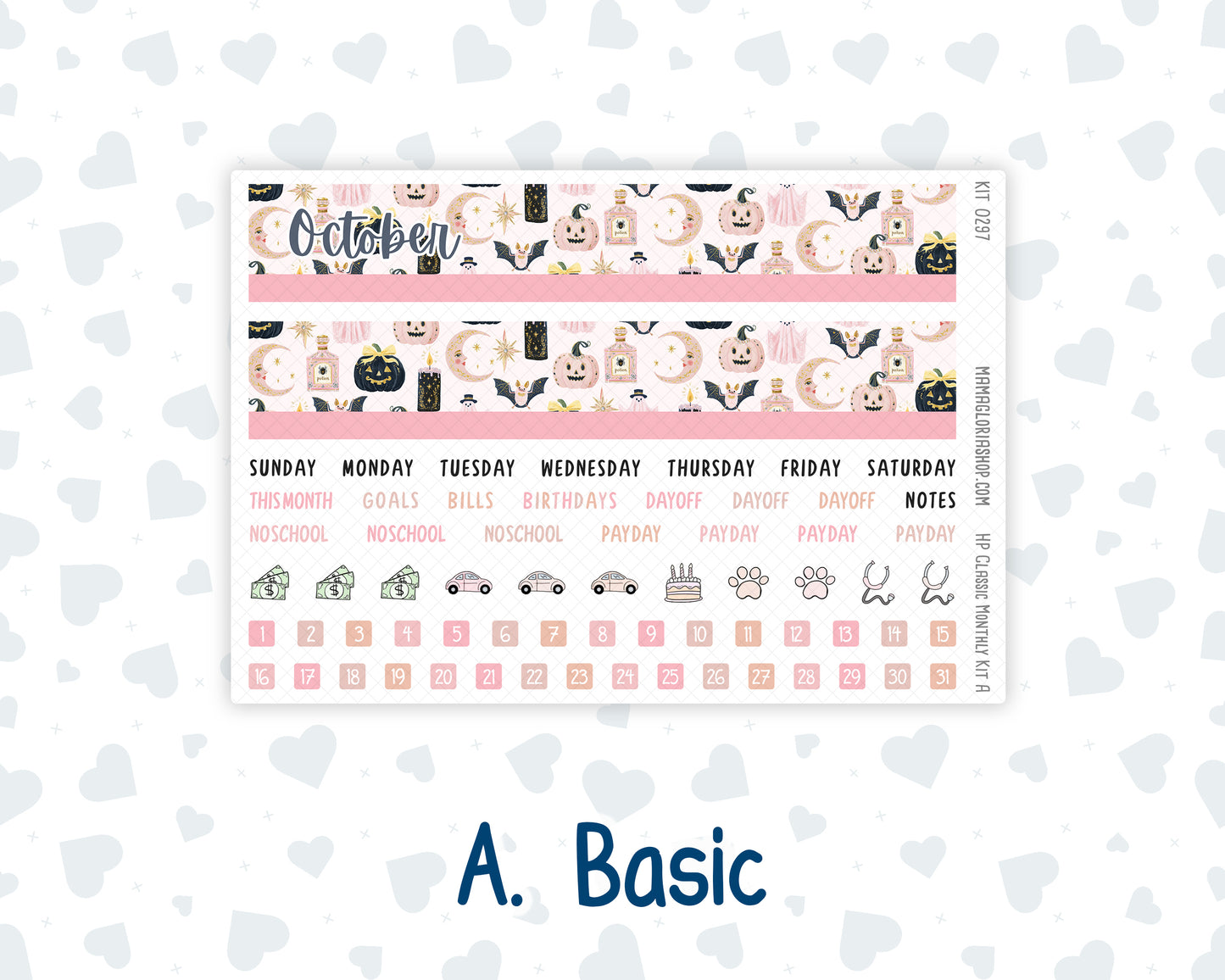Kit 0297 - HP Classic - Monthly Kit - October - Pink Spell - For Classic Happy Planner