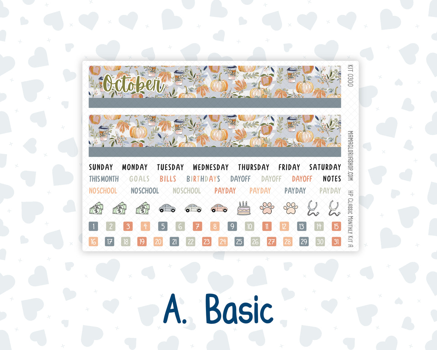 Kit 0300 - HP Classic - Monthly Kit - October - Autumn Stroll - For Classic Happy Planner