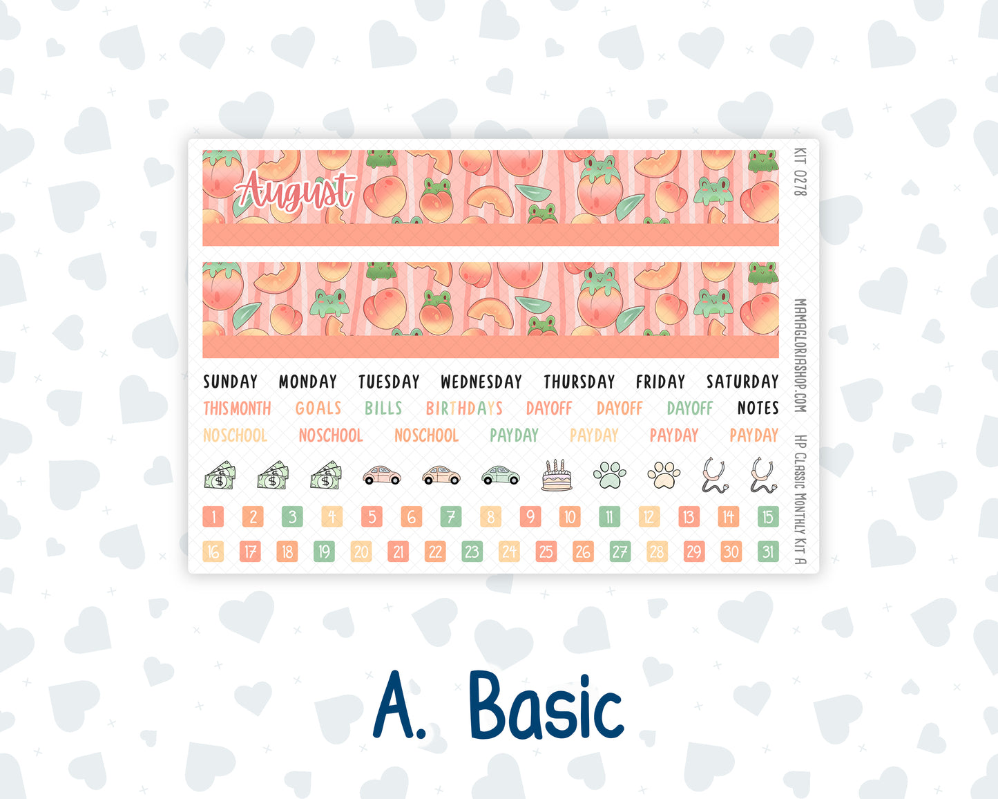 Kit 0278 - HP Classic - Monthly Kit - August - Oops, All Peaches - For Classic Happy Planner