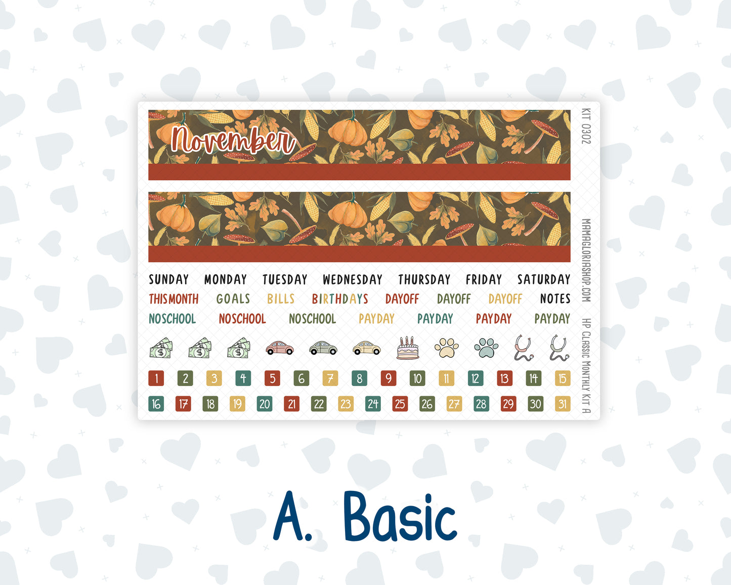 Kit 0302 - HP Classic - Monthly Kit - November - Thankful Season - For Classic Happy Planner
