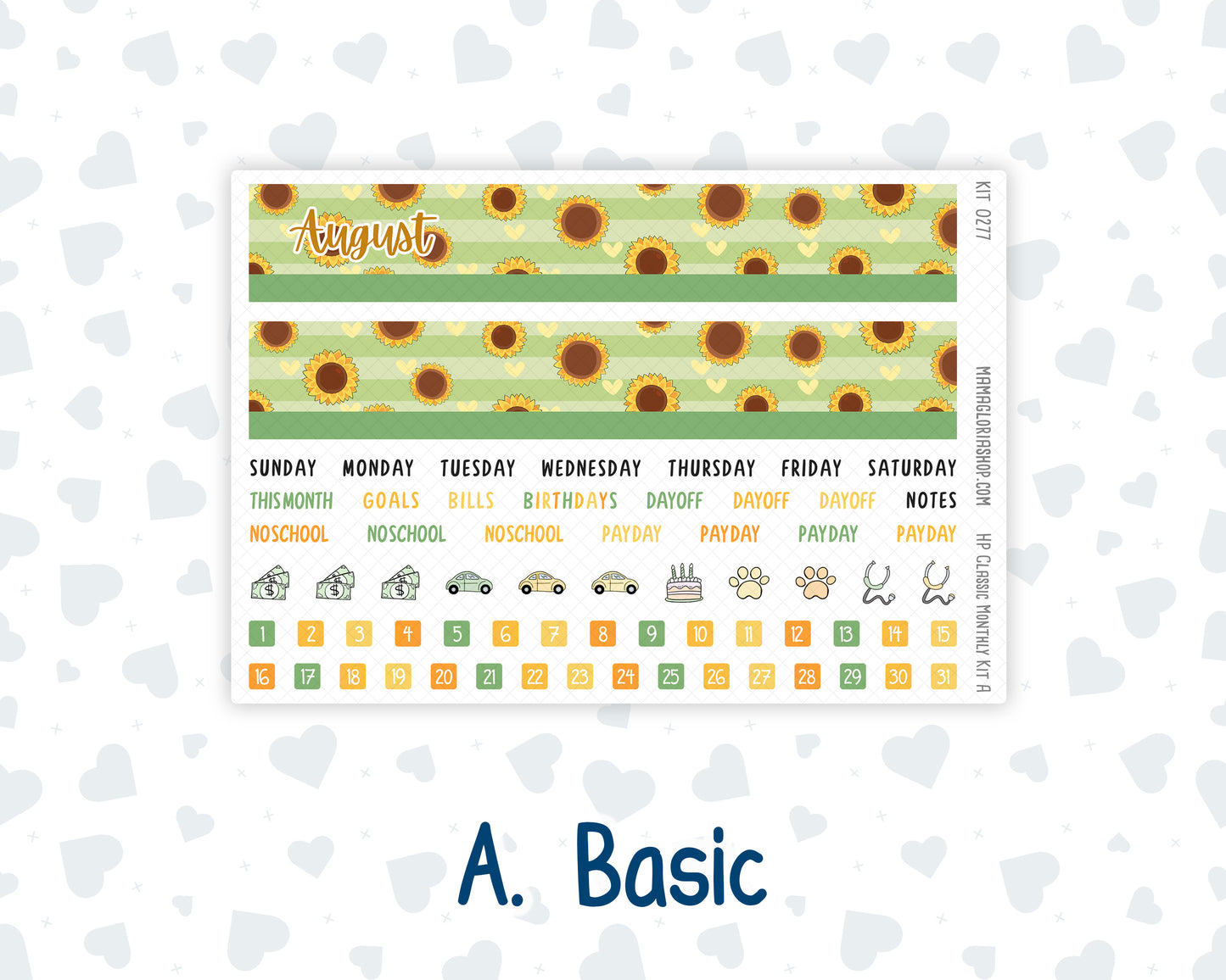 Kit 0277 - HP Classic - Monthly Kit - August - Sunflower Drama Club - For Classic Happy Planner