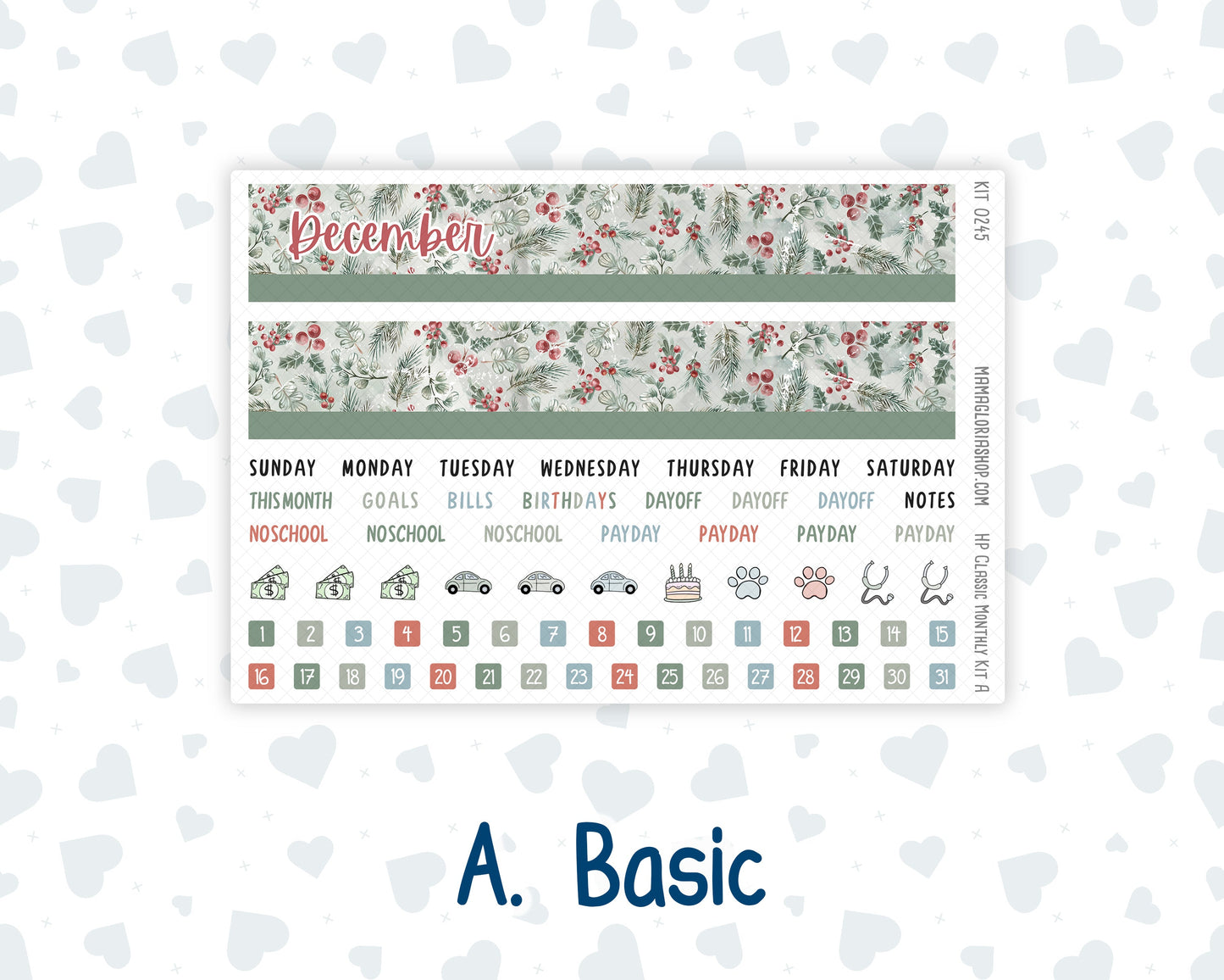 Kit 0245 - HP Classic - Monthly Kit - December - Vintage Christmas - For Classic Happy Planner