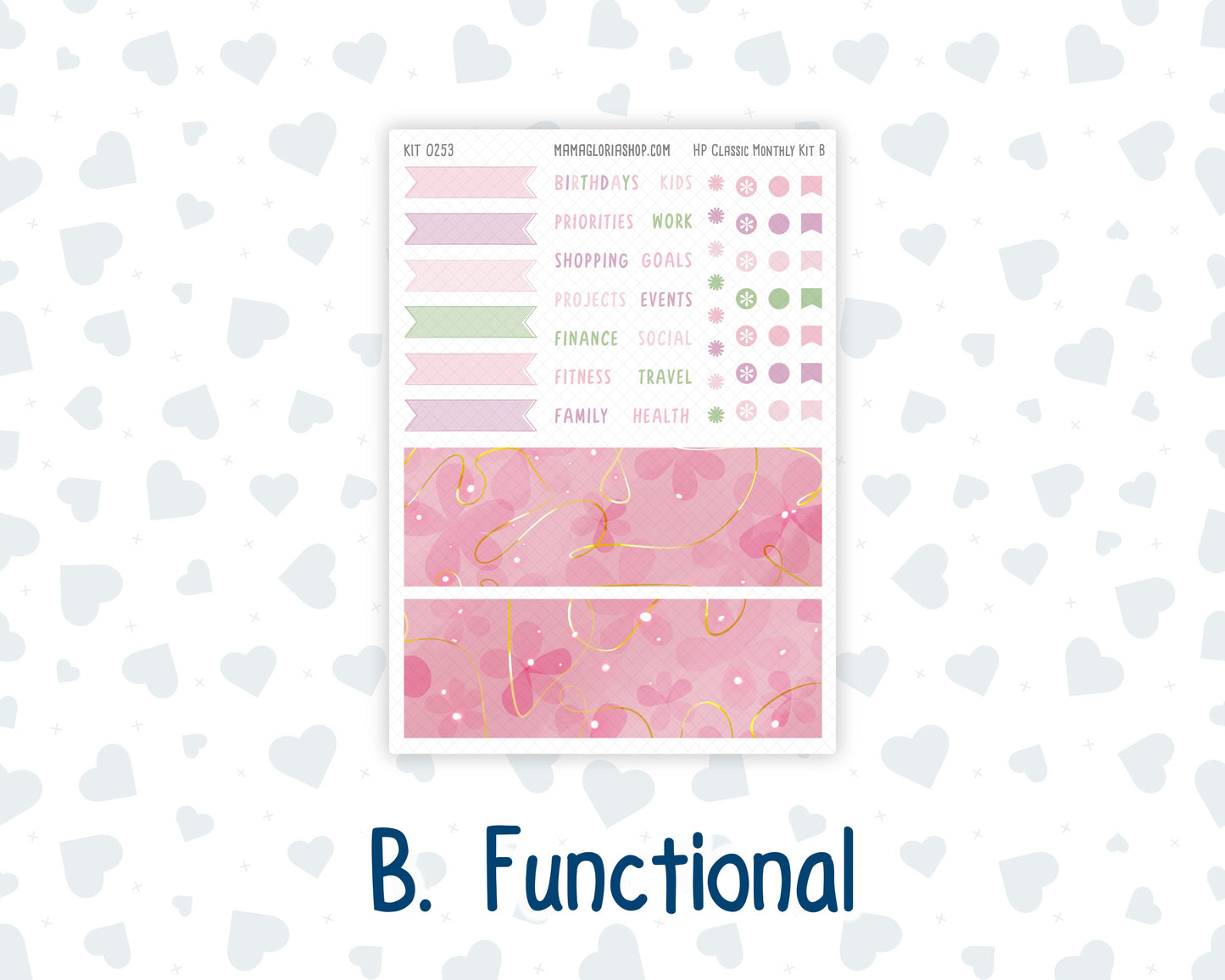 Kit 0253 - HP Classic - Monthly Kit - February - Rosy Daydreams - For Classic Happy Planner