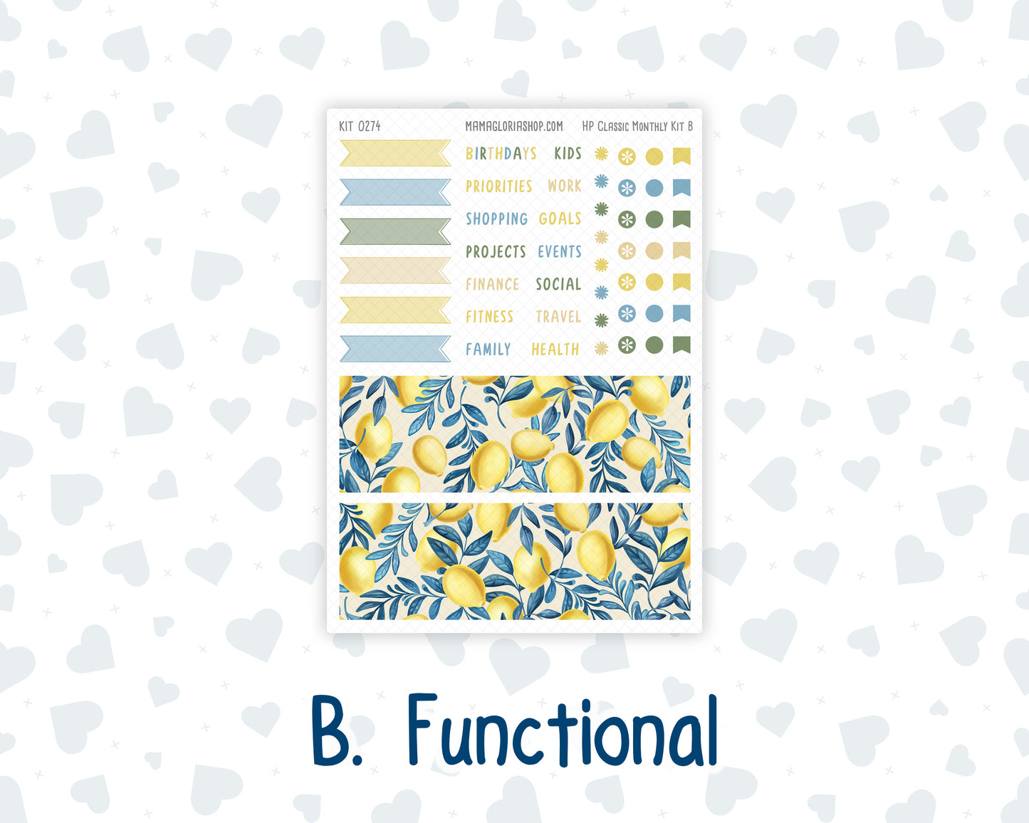 Kit 0274 - HP Classic - Monthly Kit - July - Sunny Lemon Shore - For Classic Happy Planner