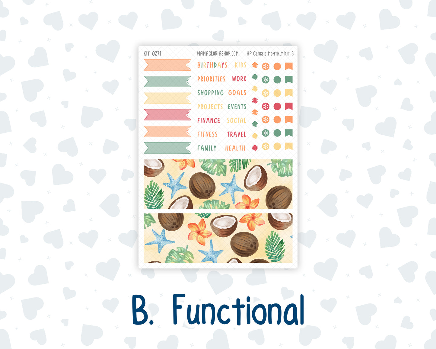 Kit 0271 - HP Classic - Monthly Kit - June - Strawberry Shore - For Classic Happy Planner