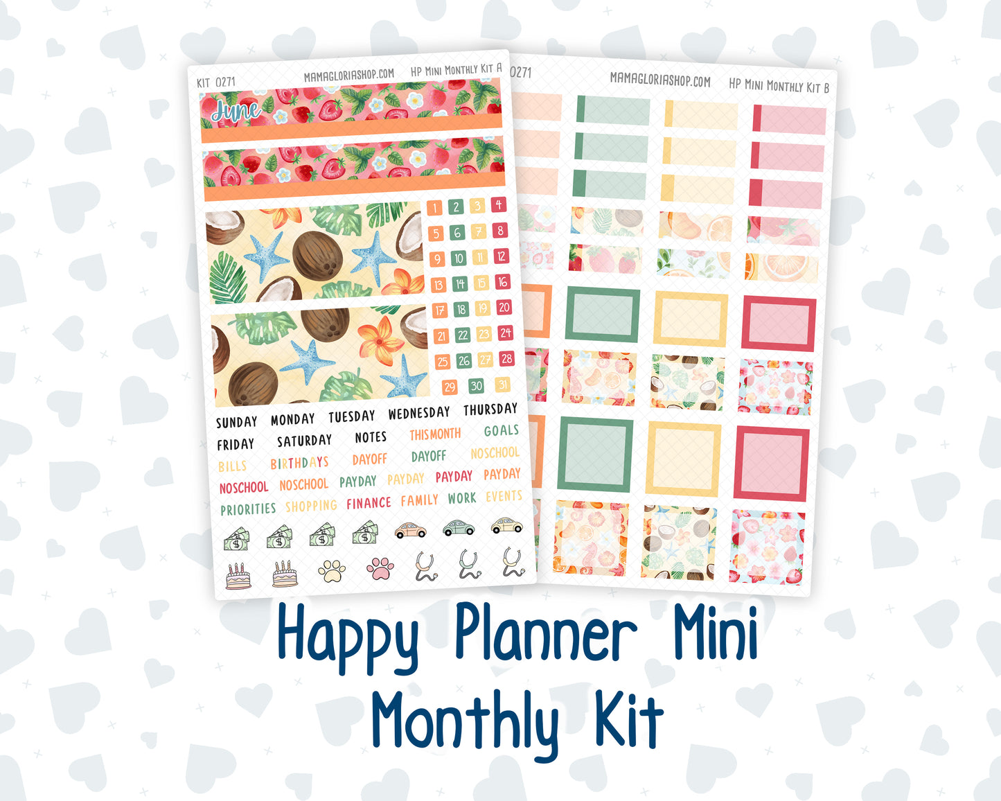 Kit 0271 - HP Mini - Monthly Kit - June - Strawberry Shore - For Mini Happy Planner