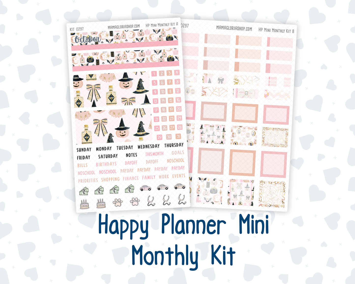 Kit 0297 - HP Mini - Monthly Kit - October - Pink Spell - For Mini Happy Planner