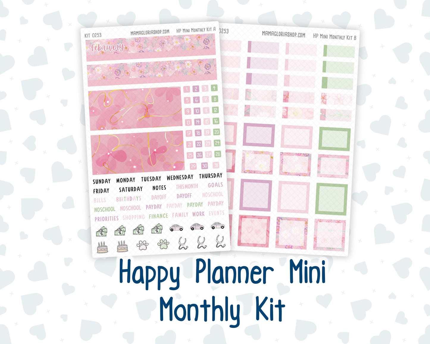 Kit 0253 - HP Mini - Monthly Kit - February - Rosy Daydreams - For Mini Happy Planner