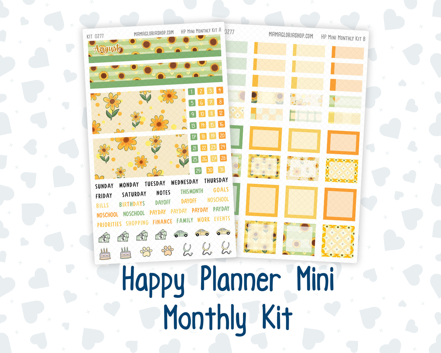 Kit 0277 - HP Mini - Monthly Kit - August - Sunflower Drama Club - For Mini Happy Planner