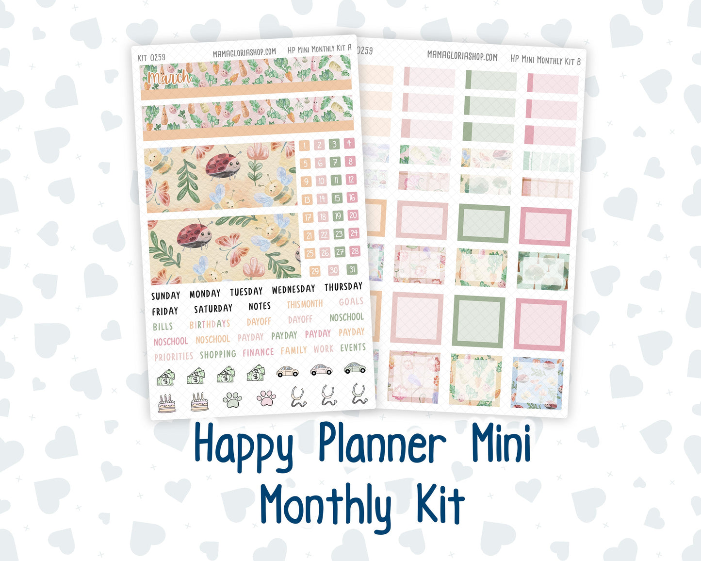 Kit 0259 - HP Mini - Monthly Kit - March - Spring Garden Chores - For Mini Happy Planner