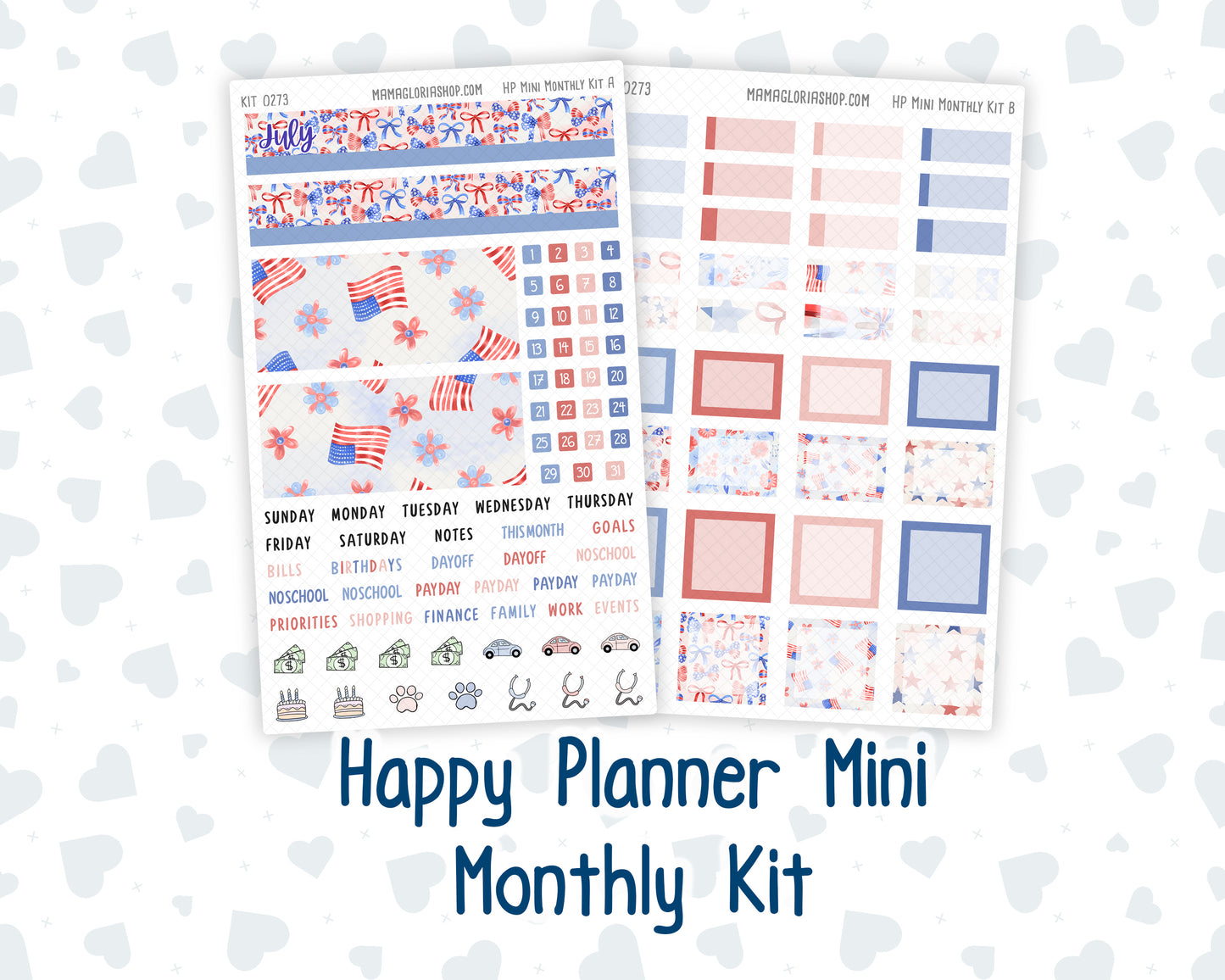 Kit 0273 - HP Mini - Monthly Kit - July - Americana In Bloom - For Mini Happy Planner