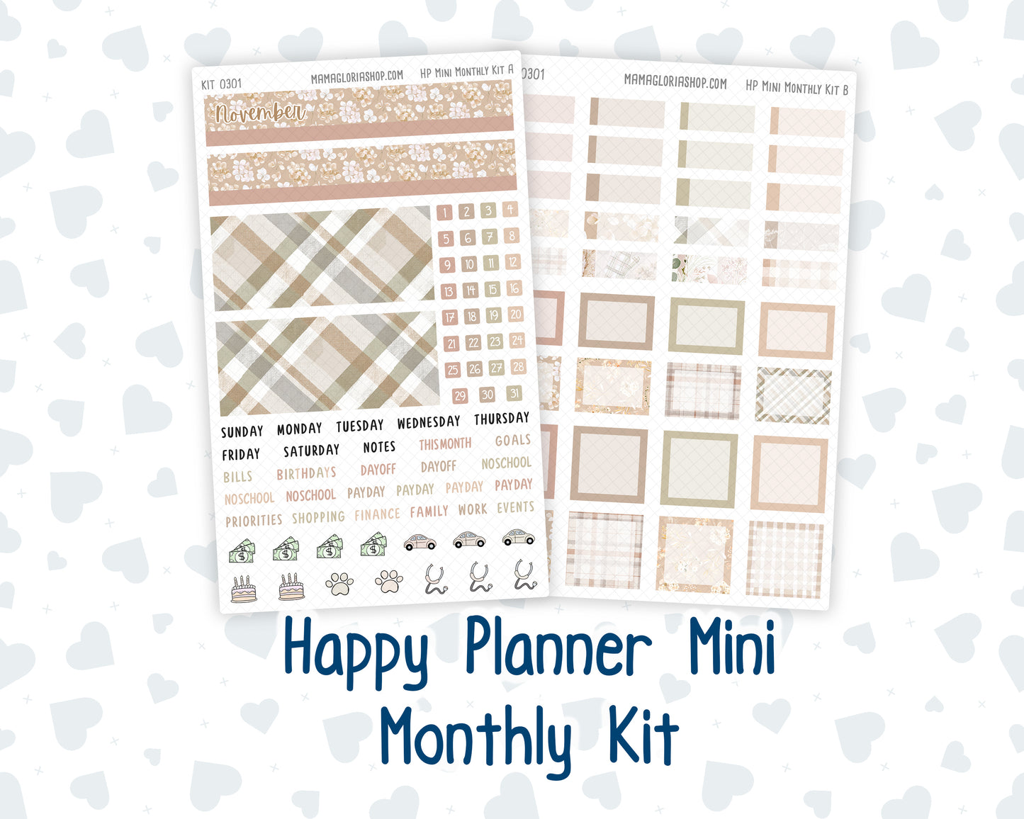 Kit 0301 - HP Mini - Monthly Kit - November - Sunday Comfort - For Mini Happy Planner