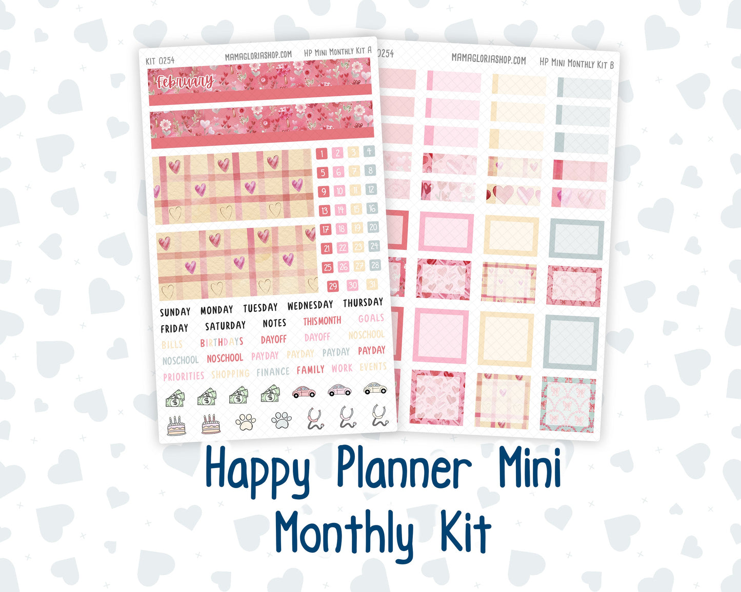 Kit 0254 - HP Mini - Monthly Kit - February - Valentine Village - For Mini Happy Planner