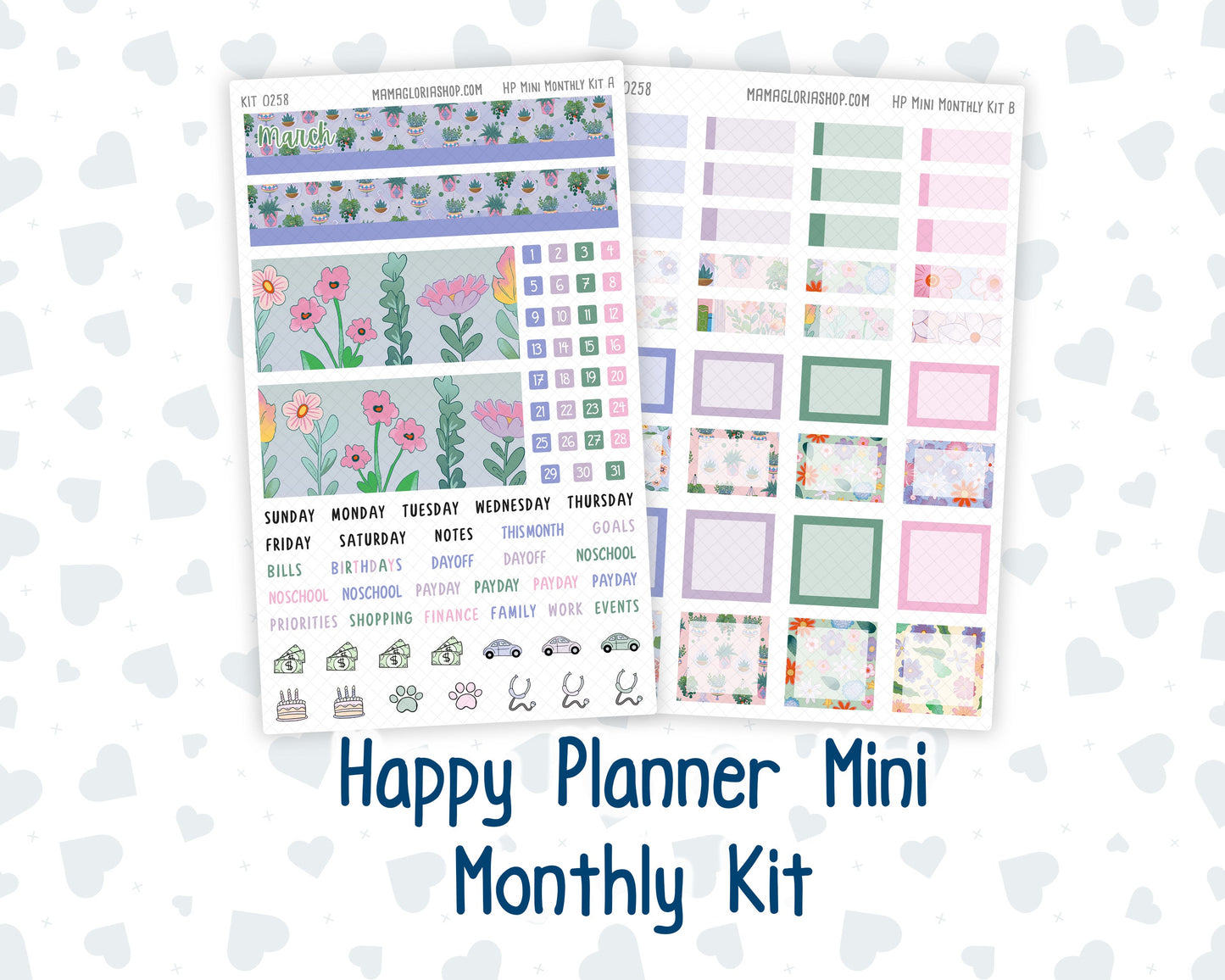 Kit 0258 - HP Mini - Monthly Kit - March - Plant Therapy - For Mini Happy Planner