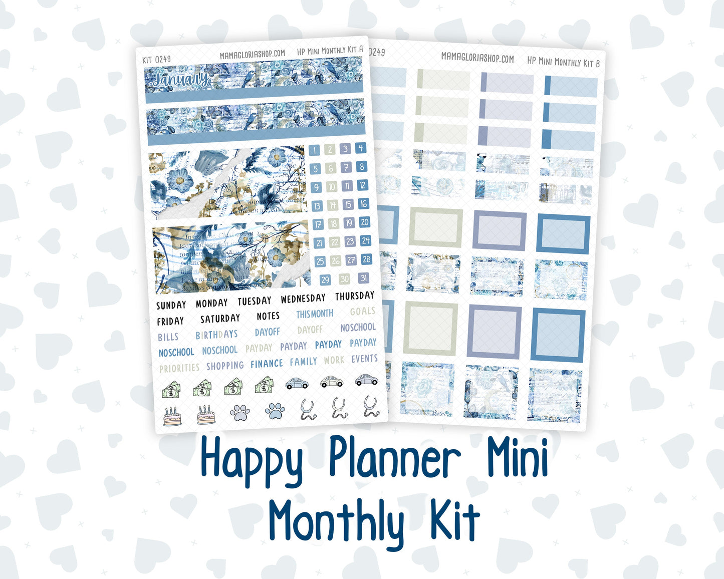 Kit 0249 - HP Mini - Monthly Kit - January - Icy Lace - For Mini Happy Planner