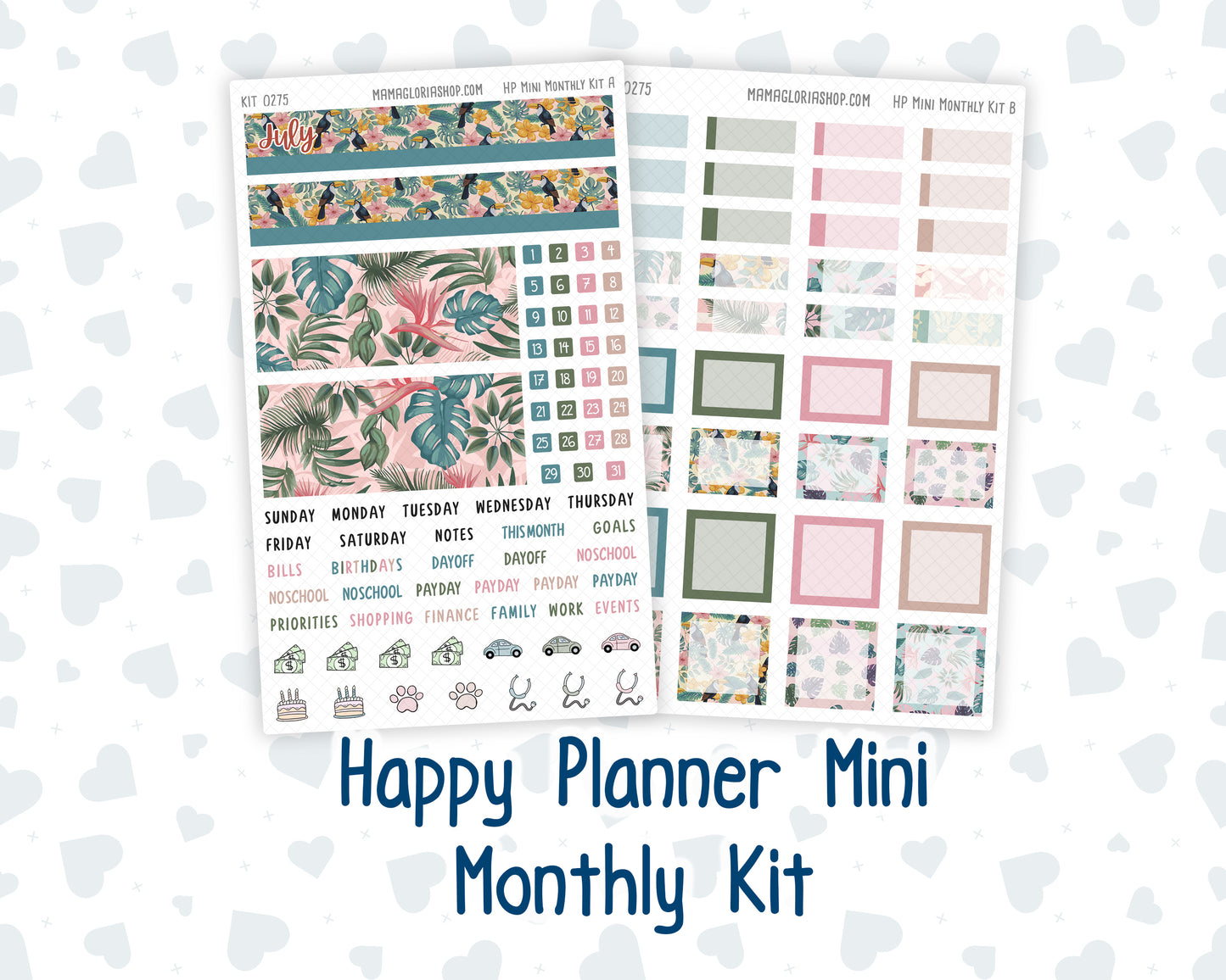 Kit 0275 - HP Mini - Monthly Kit - July - Tropical Safari Blush - For Mini Happy Planner
