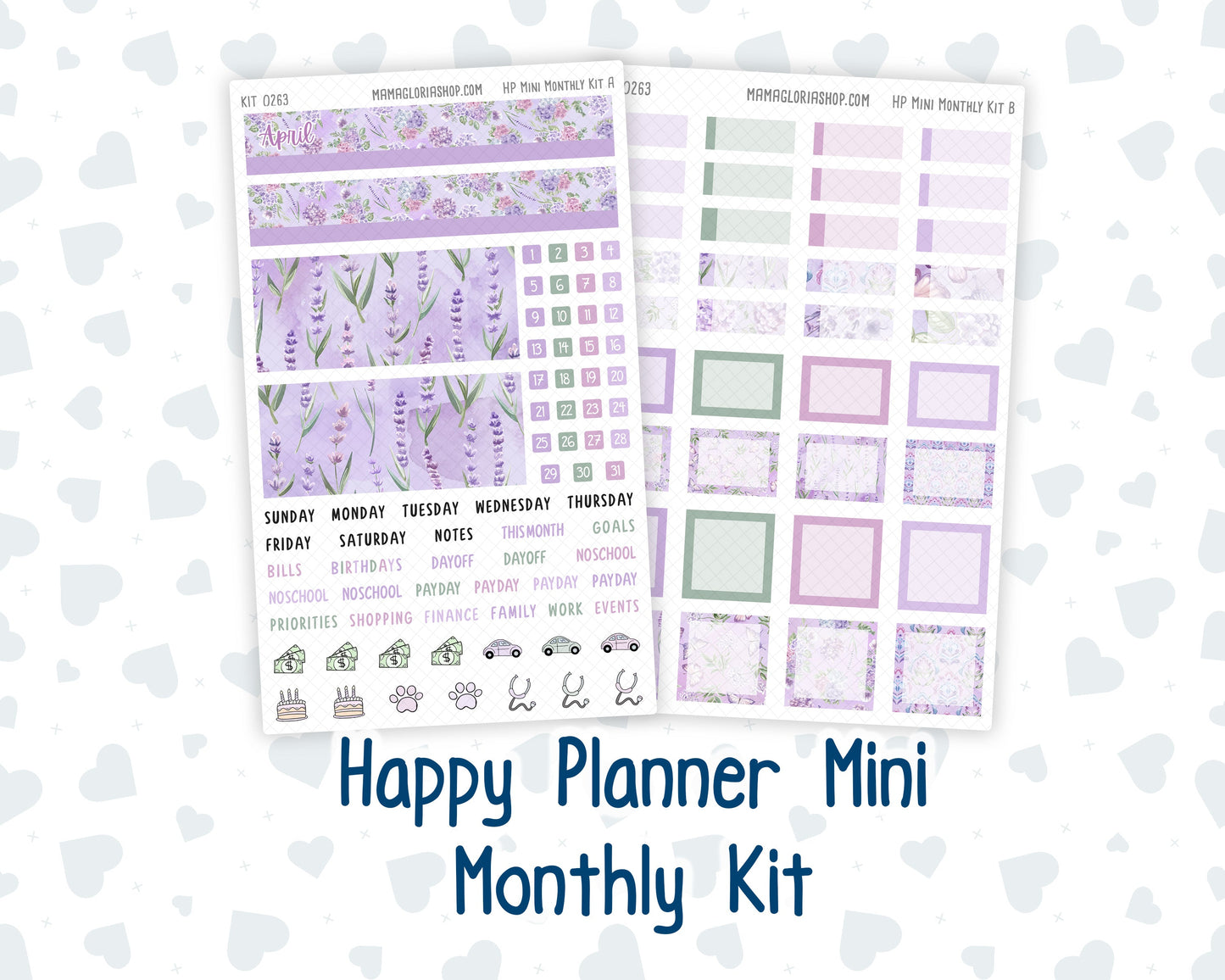 Kit 0263 - HP Mini - Monthly Kit - April - Lavender Drift - For Mini Happy Planner