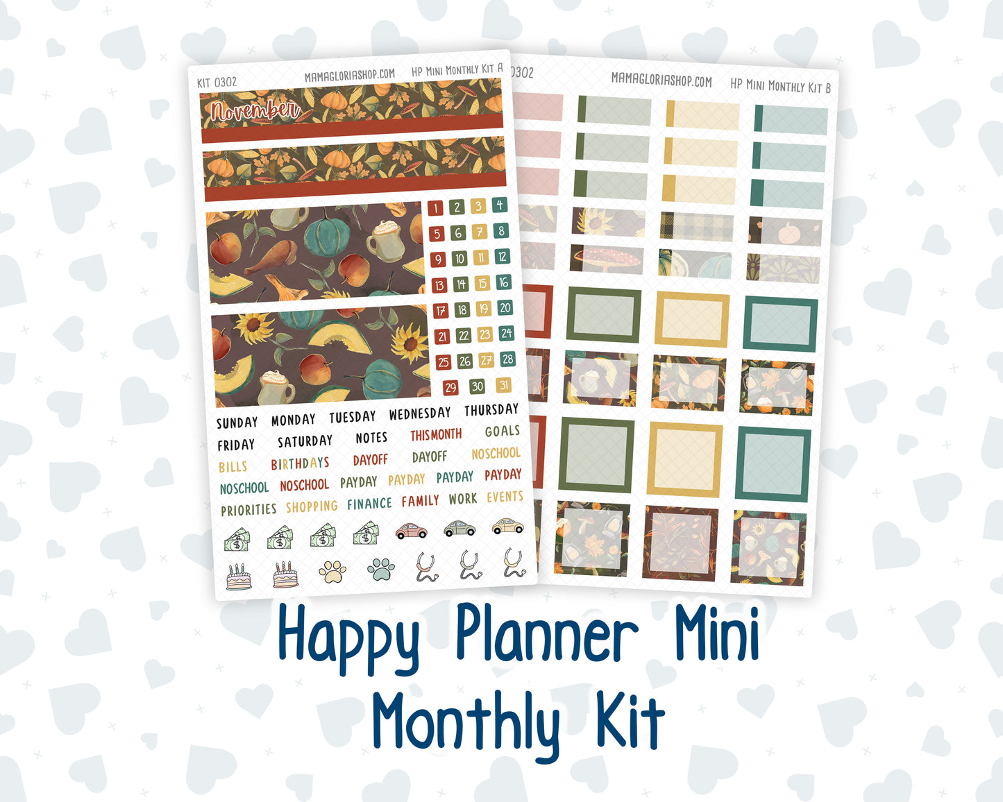 Kit 0302 - HP Mini - Monthly Kit - November - Thankful Season - For Mini Happy Planner
