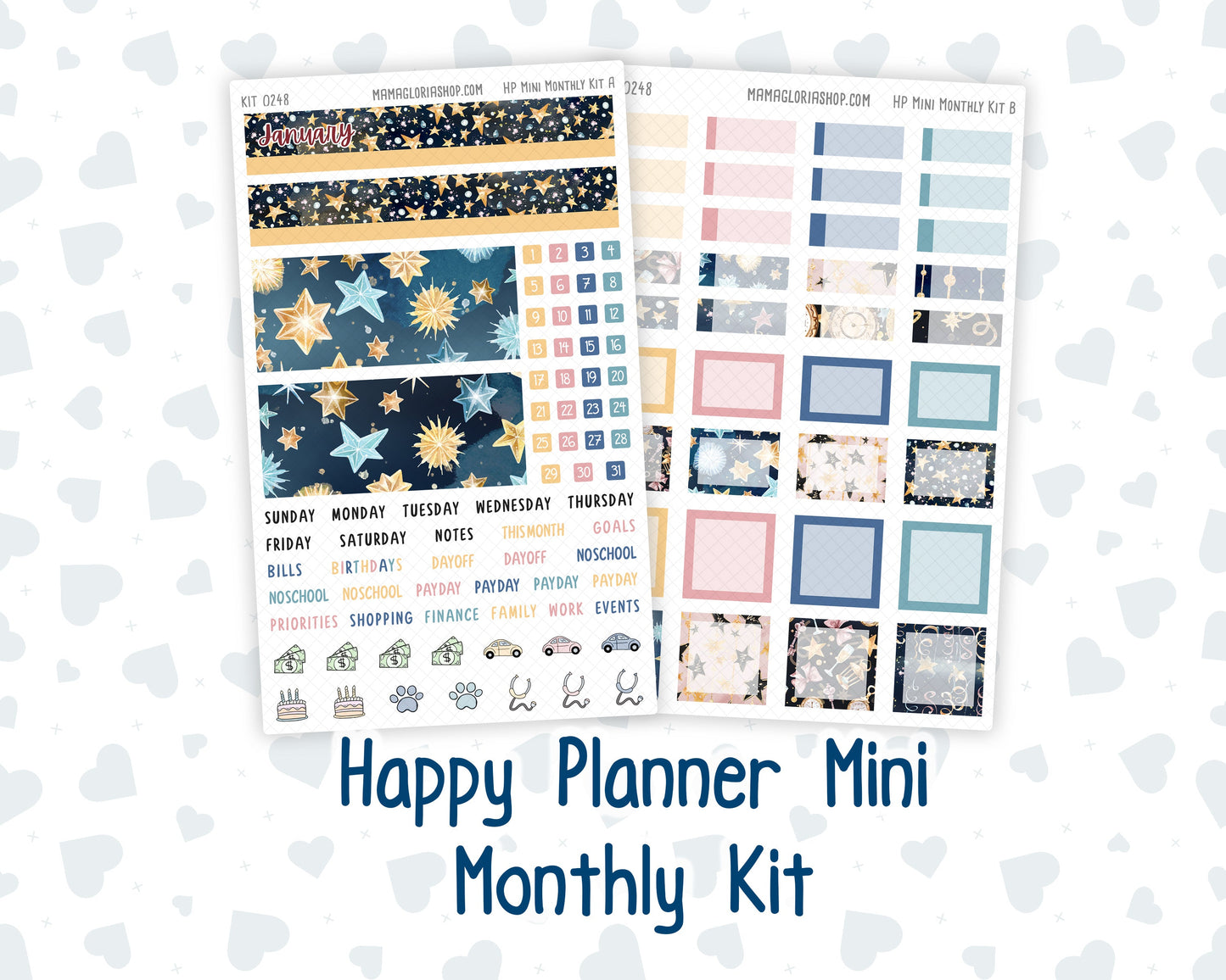 Kit 0248 - HP Mini - Monthly Kit - January - Midnight Countdown - For Mini Happy Planner