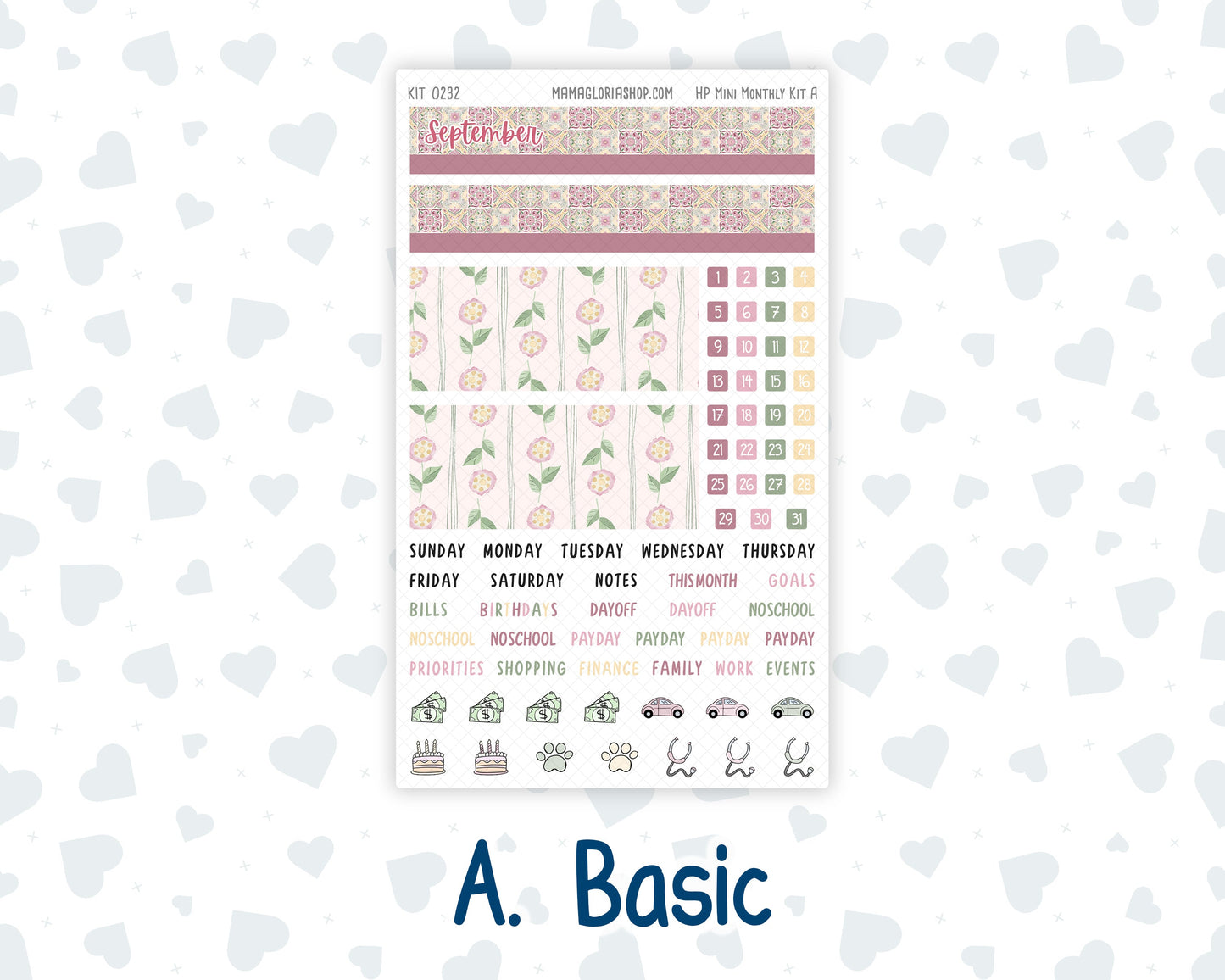 Kit 0232 - HP Mini - Monthly Kit - September - Heirloom Garden - For Mini Happy Planner