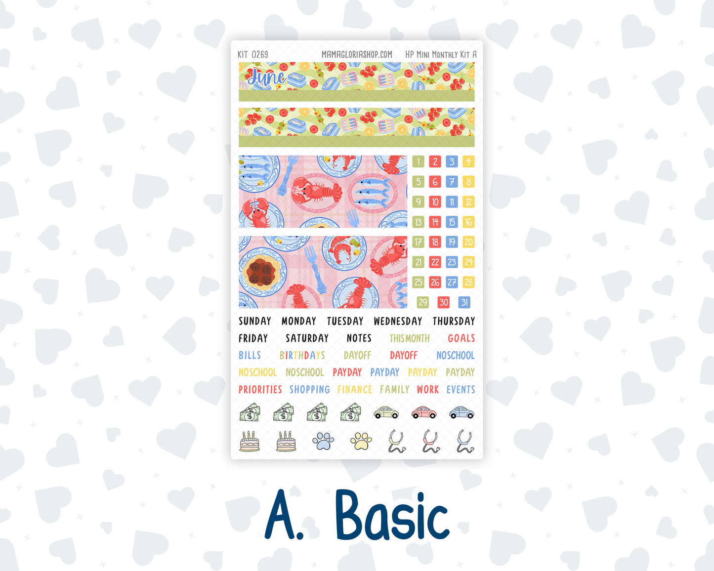 Kit 0269 - HP Mini - Monthly Kit - June - Dolce Mare - For Mini Happy Planner