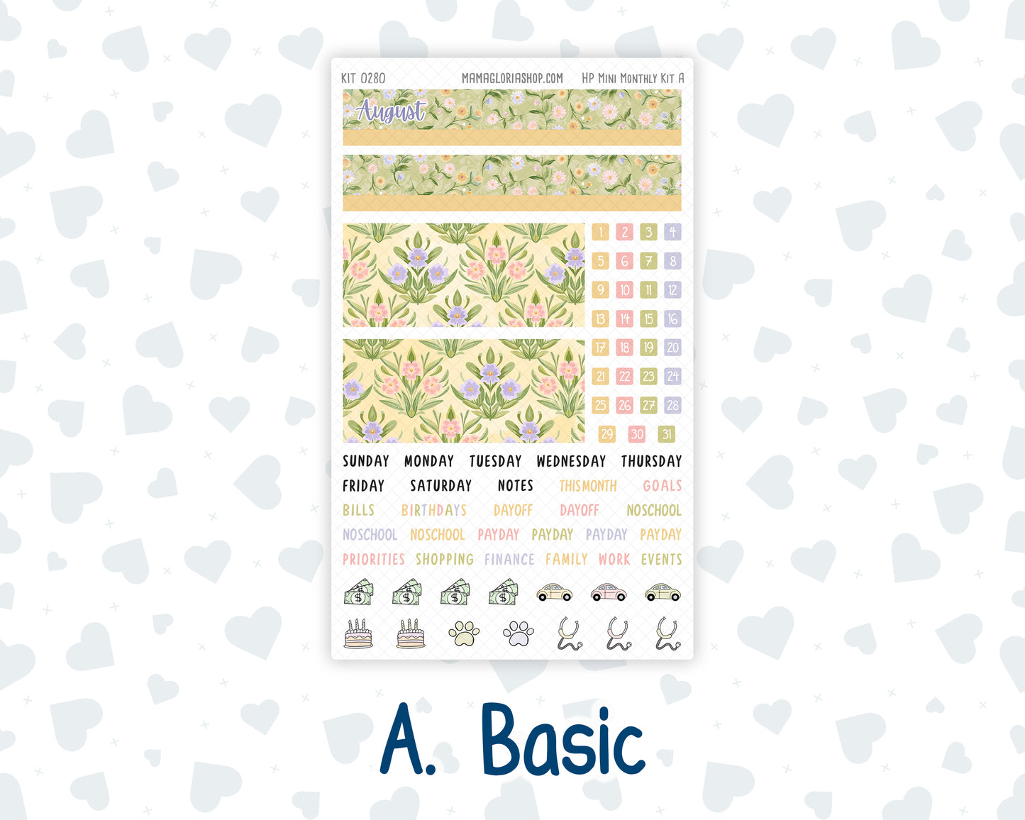 Kit 0280 - HP Mini - Monthly Kit - Half Past Six In August - For Mini Happy Planner