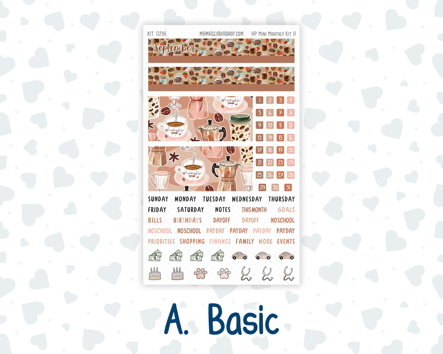 Kit 0296 - HP Mini - Monthly Kit - September - Coffee Break - For Mini Happy Planner