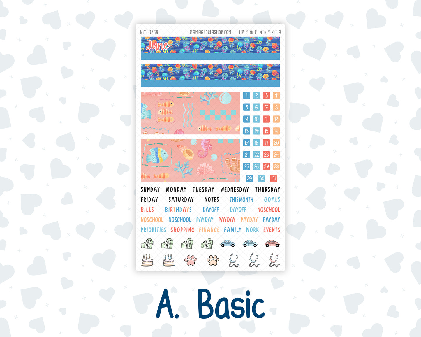 Kit 0268 - HP Mini - Monthly Kit - June - Sea Sweeties - For Mini Happy Planner