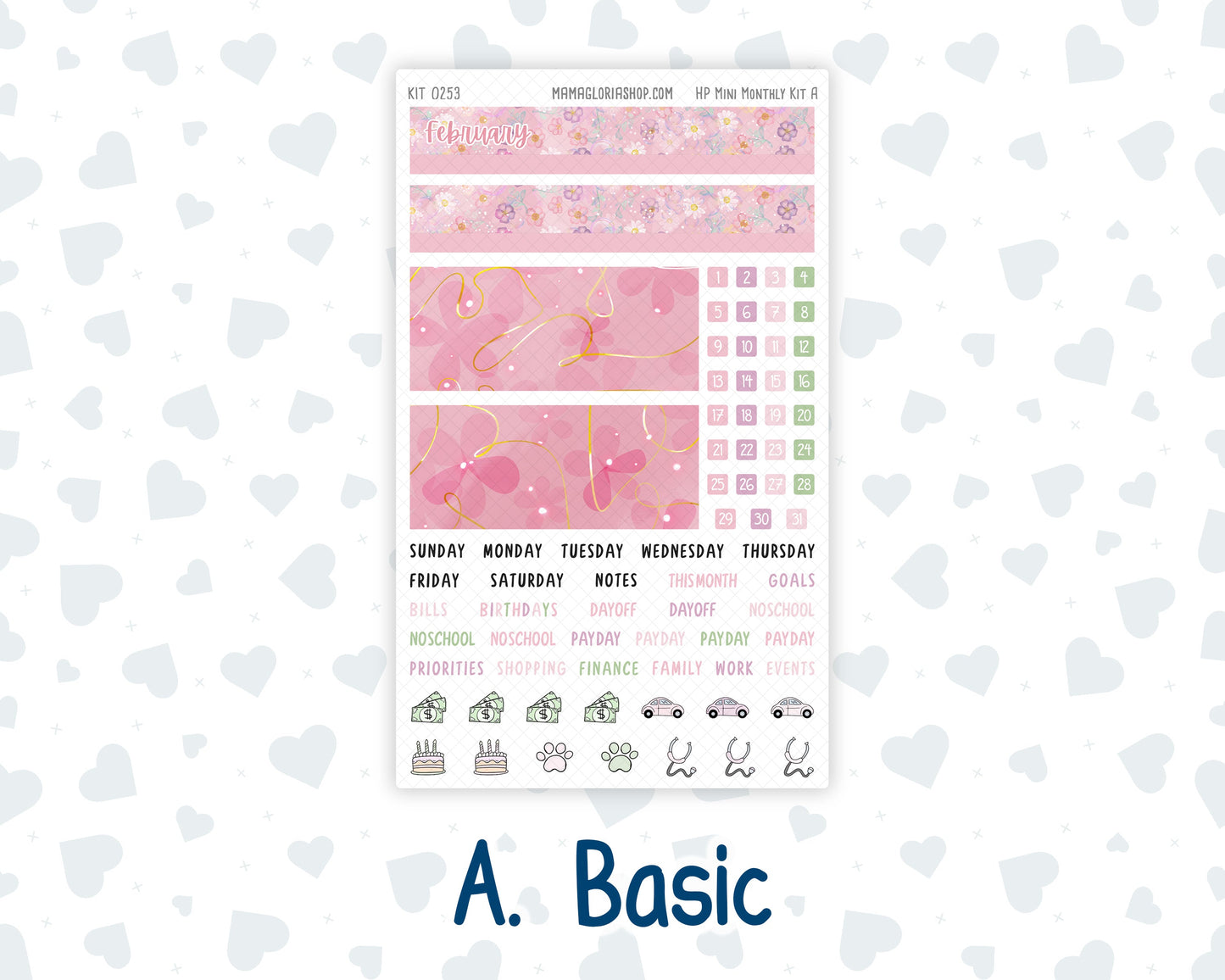 Kit 0253 - HP Mini - Monthly Kit - February - Rosy Daydreams - For Mini Happy Planner