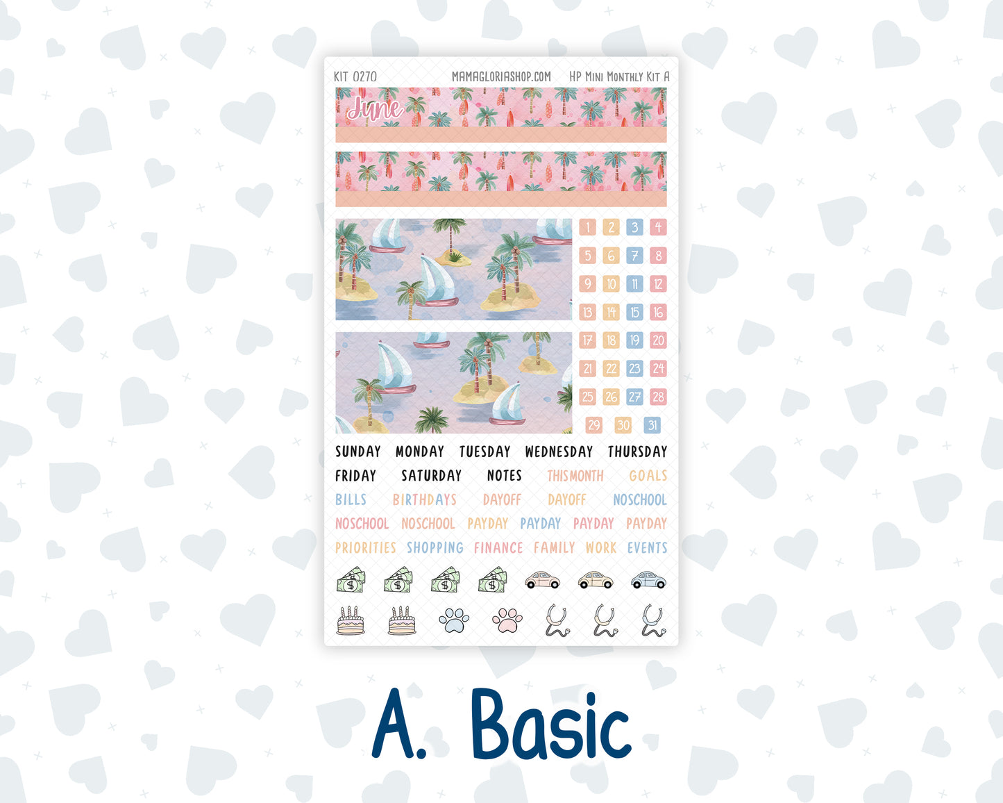 Kit 0270 - HP Mini - Monthly Kit - June - Beachside Bliss - For Mini Happy Planner