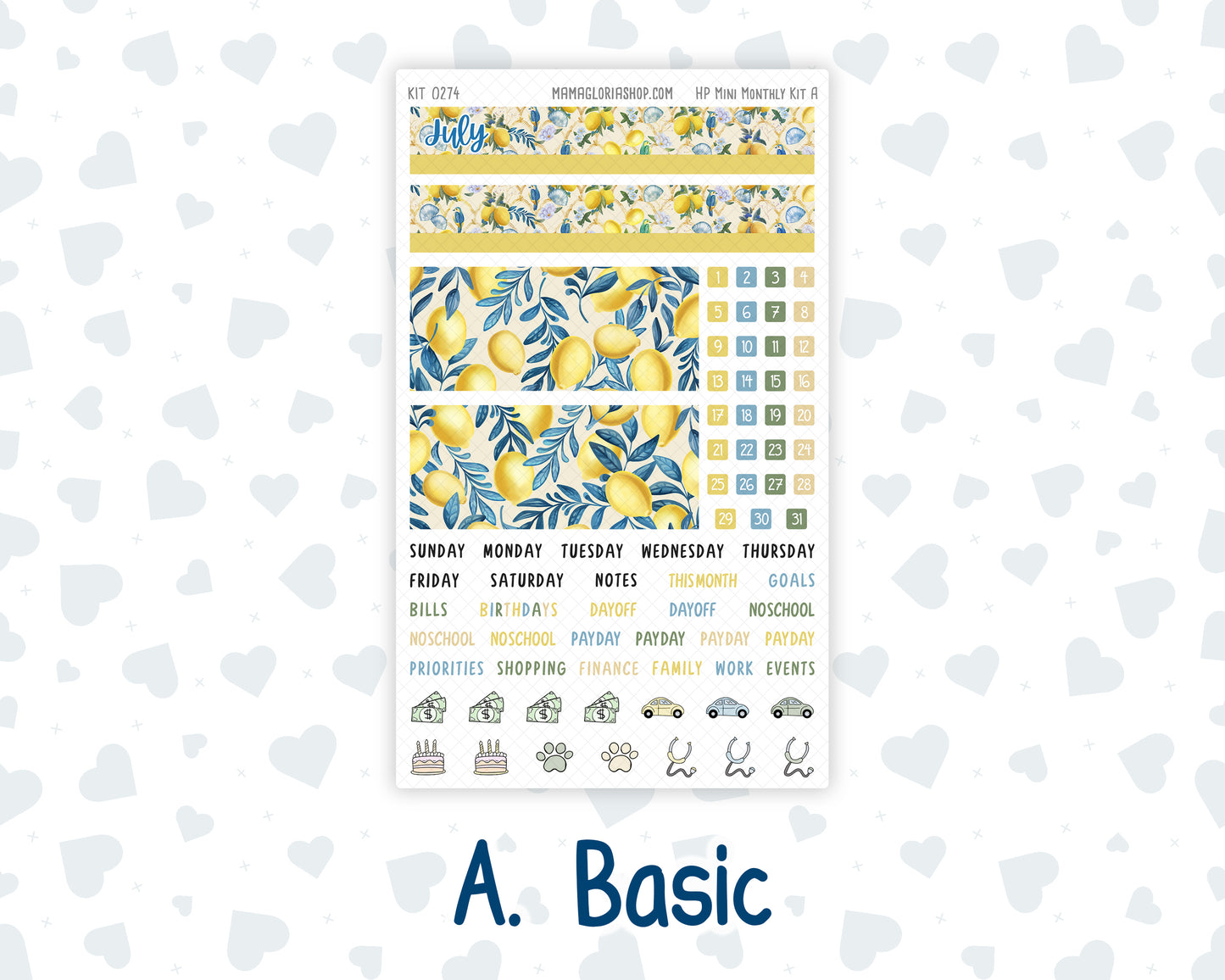 Kit 0274 - HP Mini - Monthly Kit - July - Sunny Lemon Shore - For Mini Happy Planner
