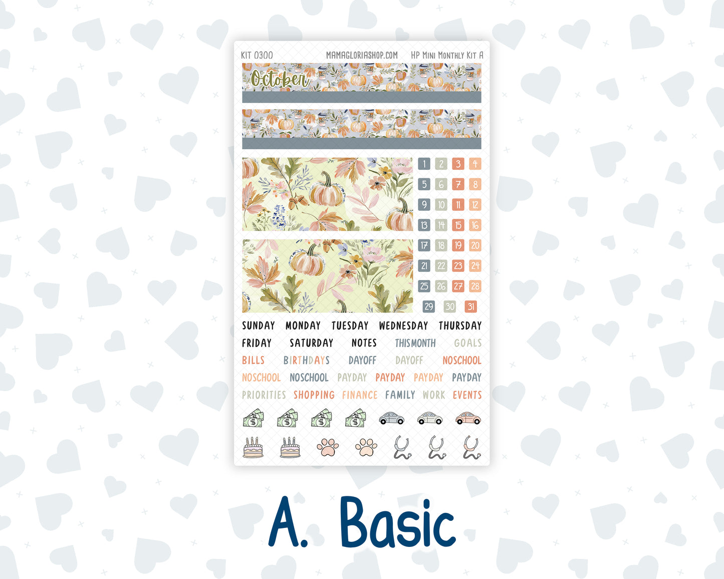 Kit 0300 - HP Mini - Monthly Kit - October - Autumn Stroll - For Mini Happy Planner