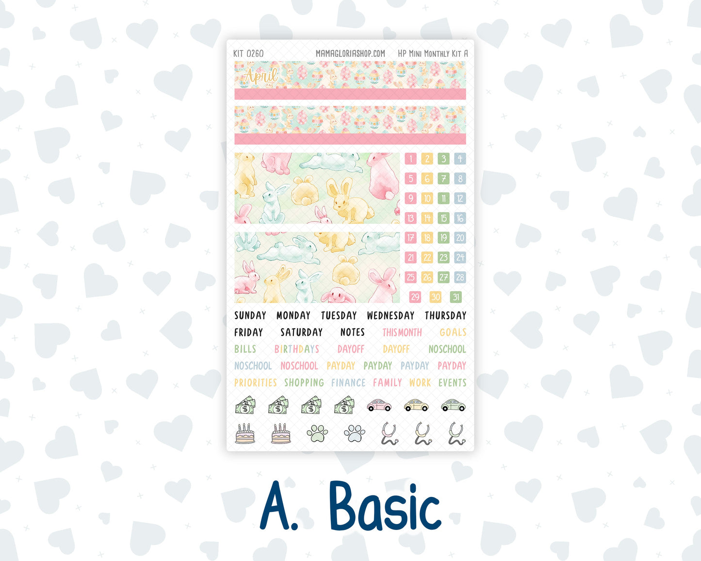 Kit 0260 - HP Mini - Monthly Kit - April - Pastel Egg Hunt - For Mini Happy Planner