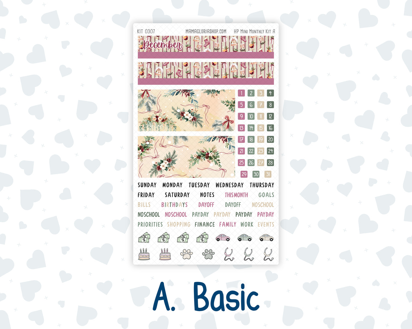 Kit 0307 - HP Mini - Monthly Kit - December - Velvet Hearth - For Mini Happy Planner