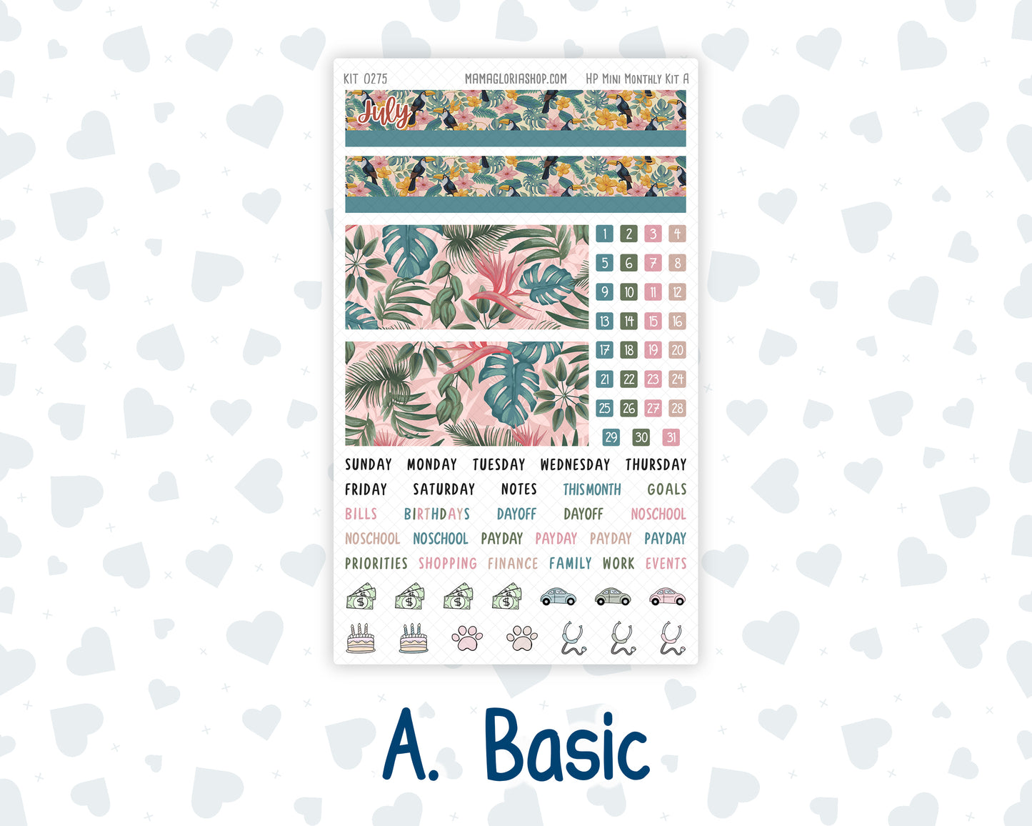 Kit 0275 - HP Mini - Monthly Kit - July - Tropical Safari Blush - For Mini Happy Planner